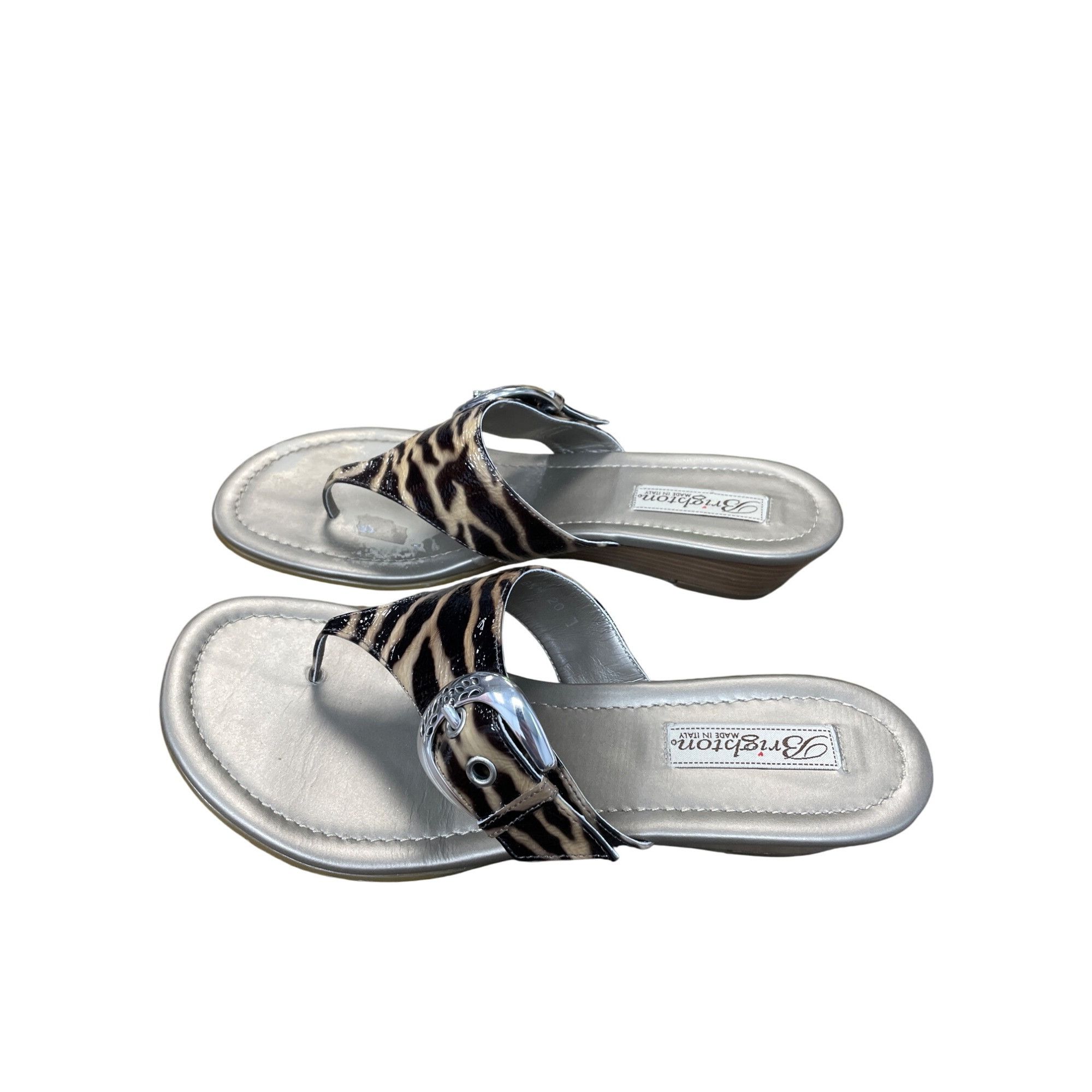 Brighton Brighton Womens Zebra Print Patent Leather Thong Sandals SZ Size US 8.5 / IT 38.5 - 3 Thumbnail