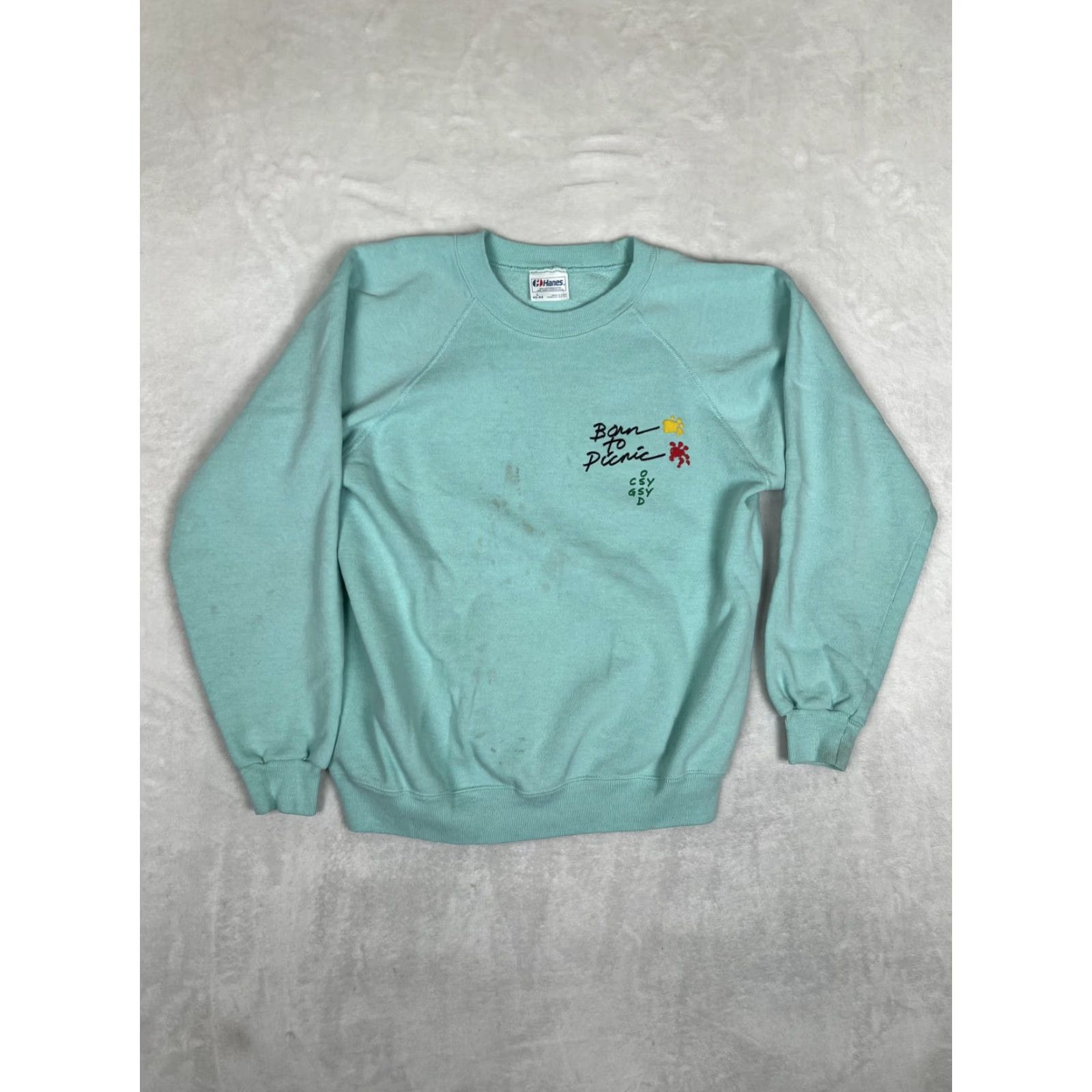 Hanes VINTAGE Hecker Pass Summer Sweatshirt Mens M/L Green Born To Picnic Fleece 1991 Size US M / EU 48-50 / 2 - 2 Thumbnail