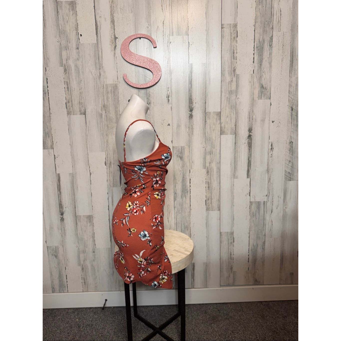 Other Love J Rust Floral Bodycon Mini Dress Asymmetrical Hem – Siz Size S / US 4 / IT 40 - 3 Thumbnail