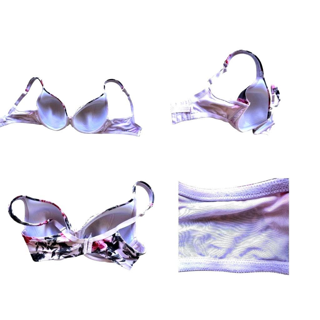 Other Cacique Bra 40D Floral Roses White Pink Black Lightly Lined Size S / US 4 / IT 40 - 10 Thumbnail