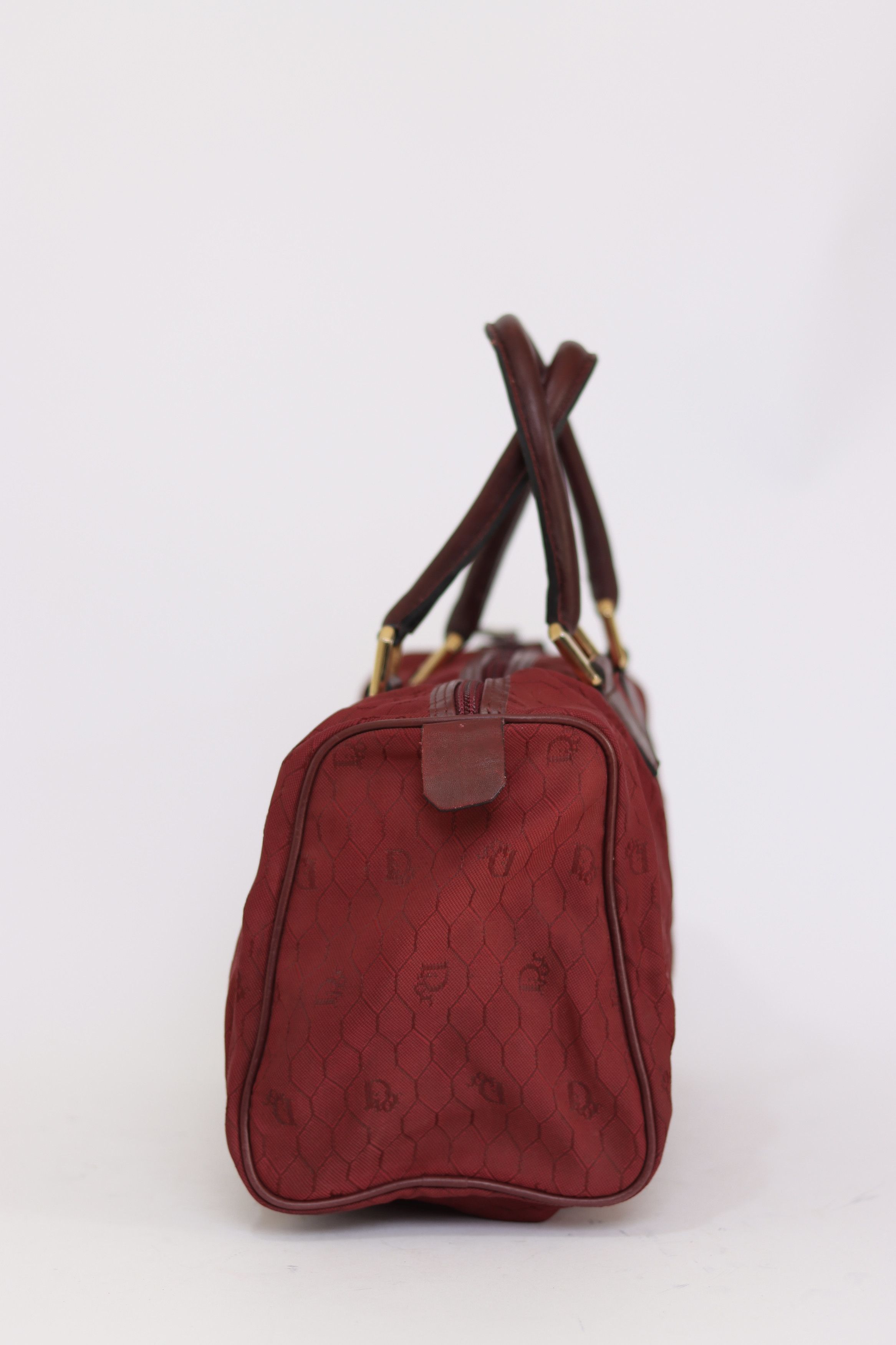 Dior × Vintage Christian Dior Bagages Burgundy Logo Canvas Boston Bag Size ONE SIZE - 3 Thumbnail