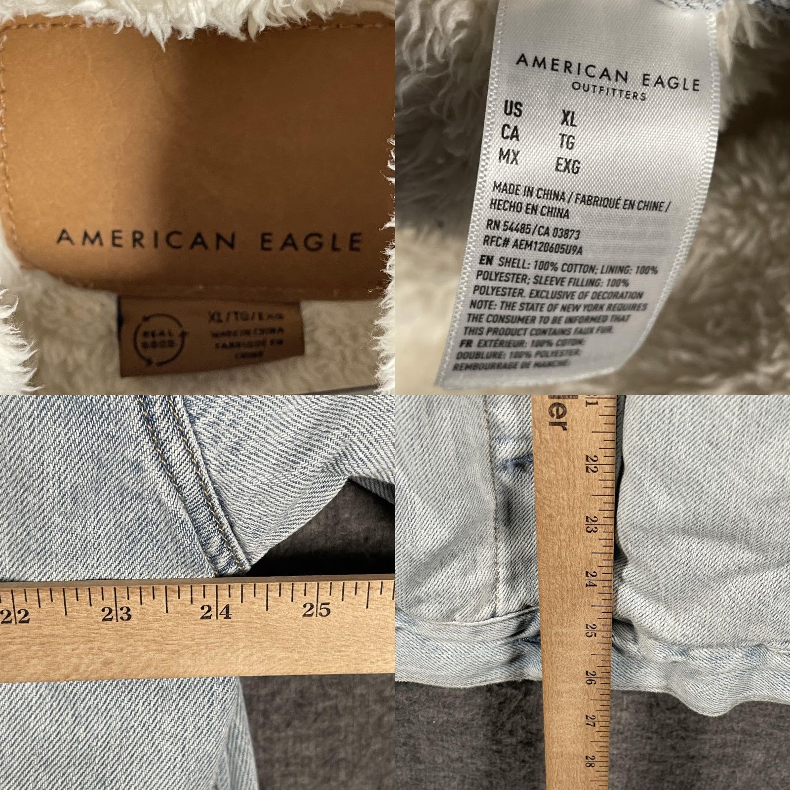 American Eagle Outfitters VINTAGE? No — American Eagle Outfitters Jacket Womens XL Blue Hooded Sherpa Lined Denim Bomber Size XL / US 12-14 / IT 48-50 - 8 Thumbnail