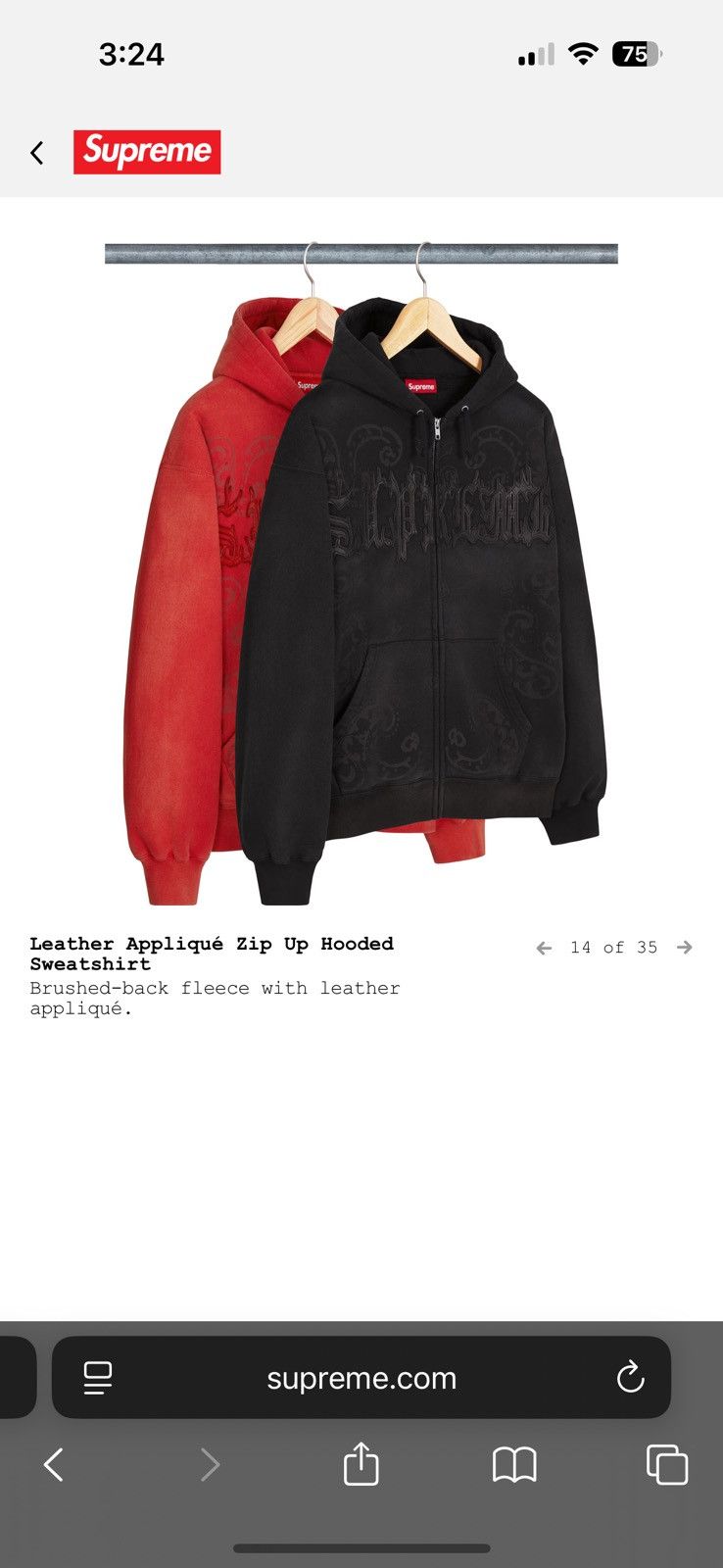 Supreme Leather Appliqué Zip Up Hooded Sweatshirt
