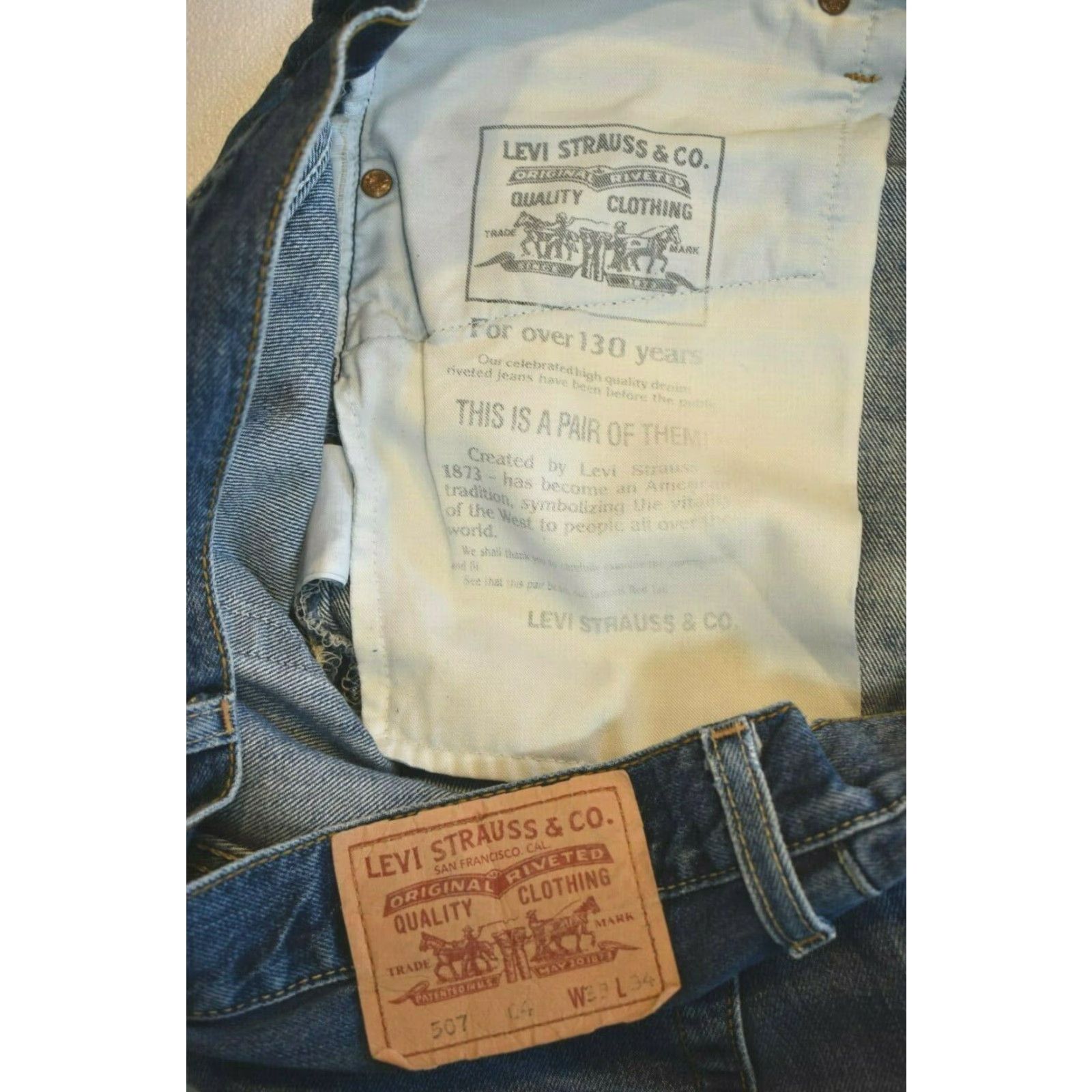 Levi's VINTAGE Levi's 507 Jeans Mens 38x34 Distressed Blue Denim Straight 9in Leg Opening 30.5in Inseam Regular Rise Mid 10-12in Size US 38 / EU 54 - 6 Thumbnail