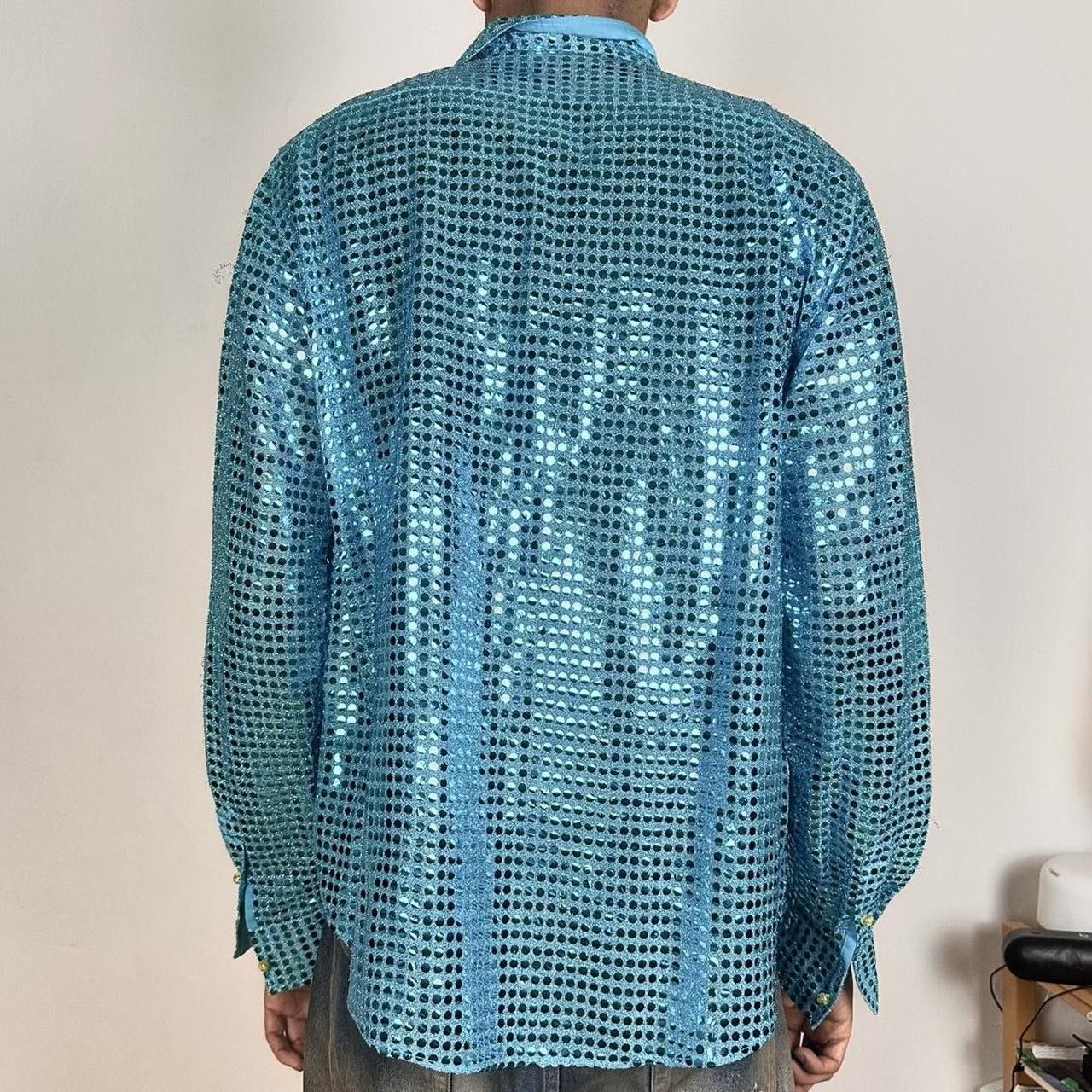 Acne Studios ACNE BLUE TURQUOISE BUTTON UP SEQUIN SHIRT _ SIZE 54 Size US XL / EU 56 / 4 - 5 Thumbnail