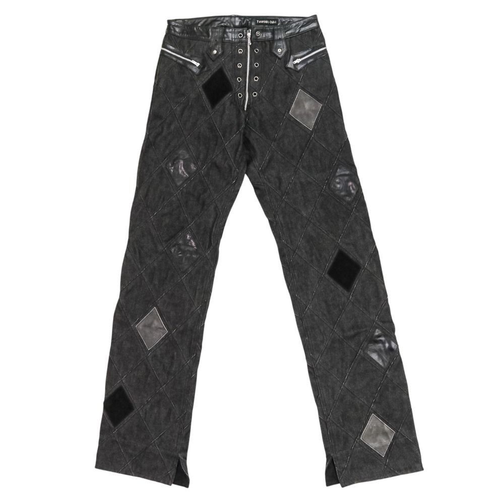 YASUYUKI ISHII Leather / Denim Patchwork Pants Black M