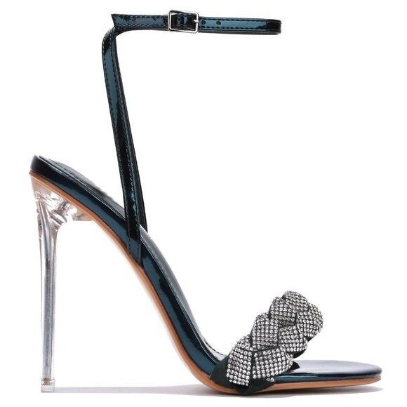 Other Eva Teal Metallic Braided Rhinestone Stiletto Heel Wrap Stra Size US 7 / IT 37 - 9 Thumbnail