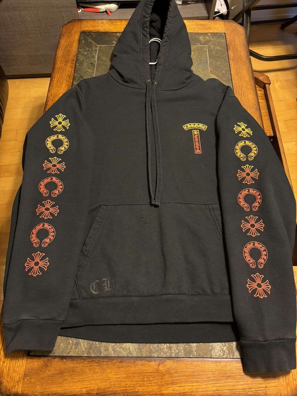 image of Chrome Hearts Gradient T Hoodie (Orange/red) in Black, Men's (Size XL)