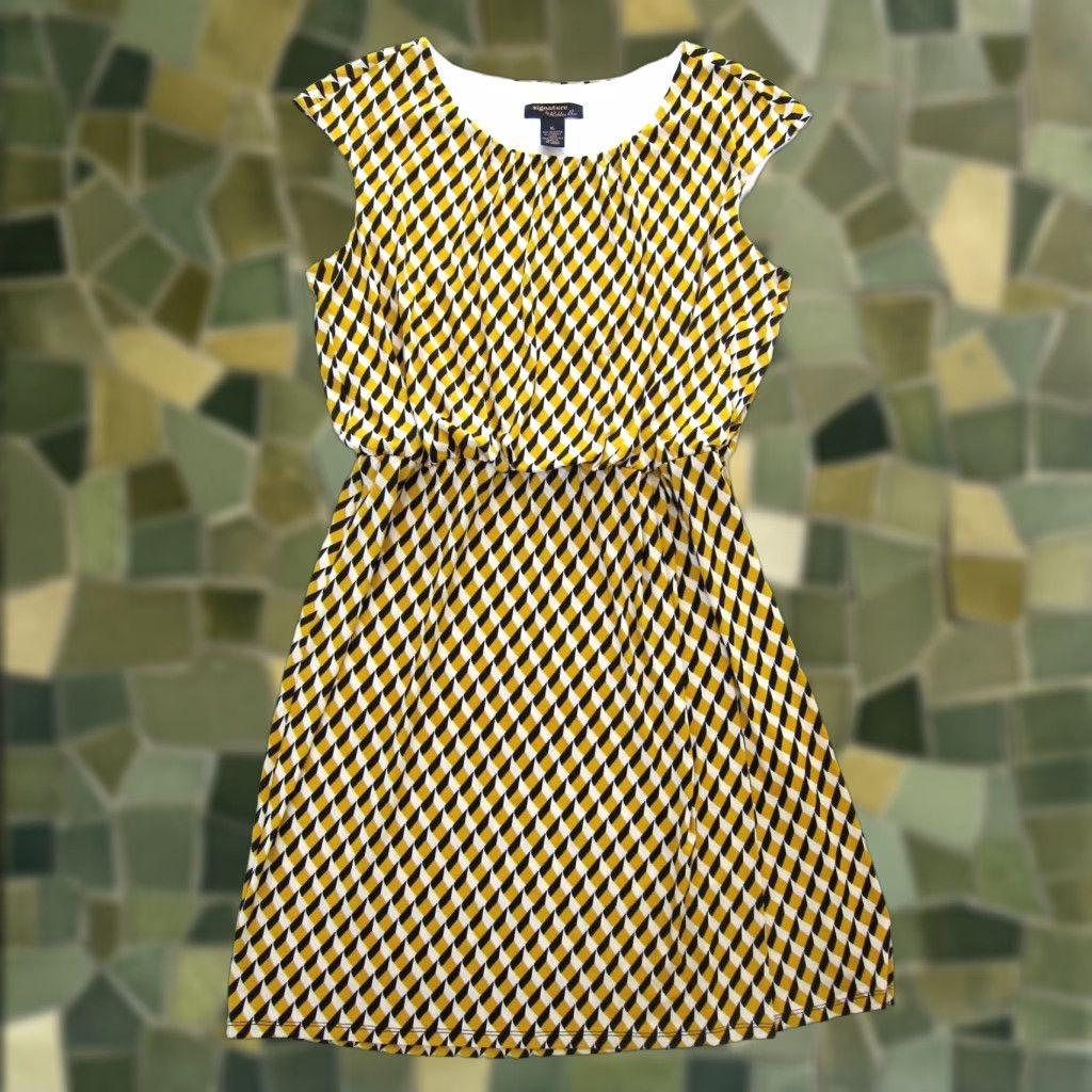 Vintage Signature Robbie Bee Yellow Black Geometric Stretch Cap Sleeve Sheath Dress XL Size XL / US 12-14 / IT 48-50 - 1 Thumbnail