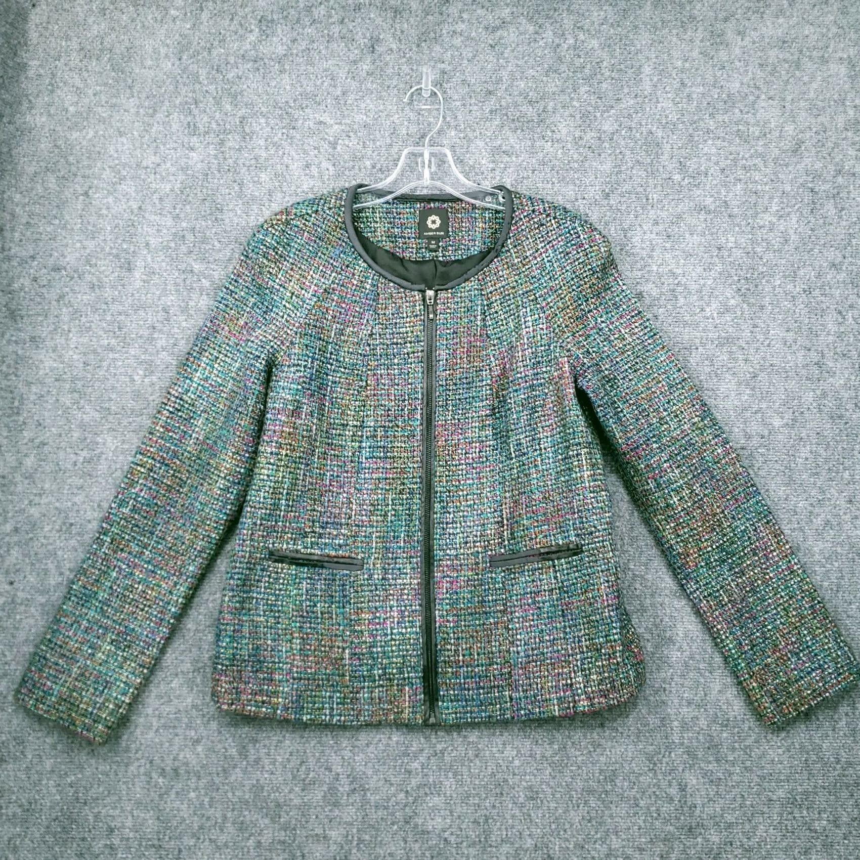 Vintage Amber Sun Jacket Green Womens M Medium Full Zip Lined Tweed Acrylic Shirt Jacket Size M / US 6-8 / IT 42-44 - 2 Thumbnail