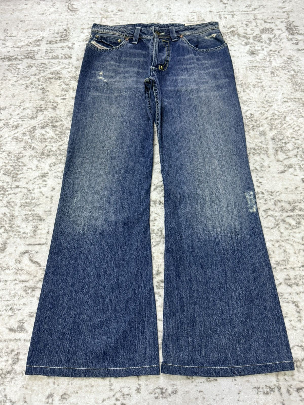 Vintage Y2k Diesel Shazor Distressed Fade Wash Flare Jeans