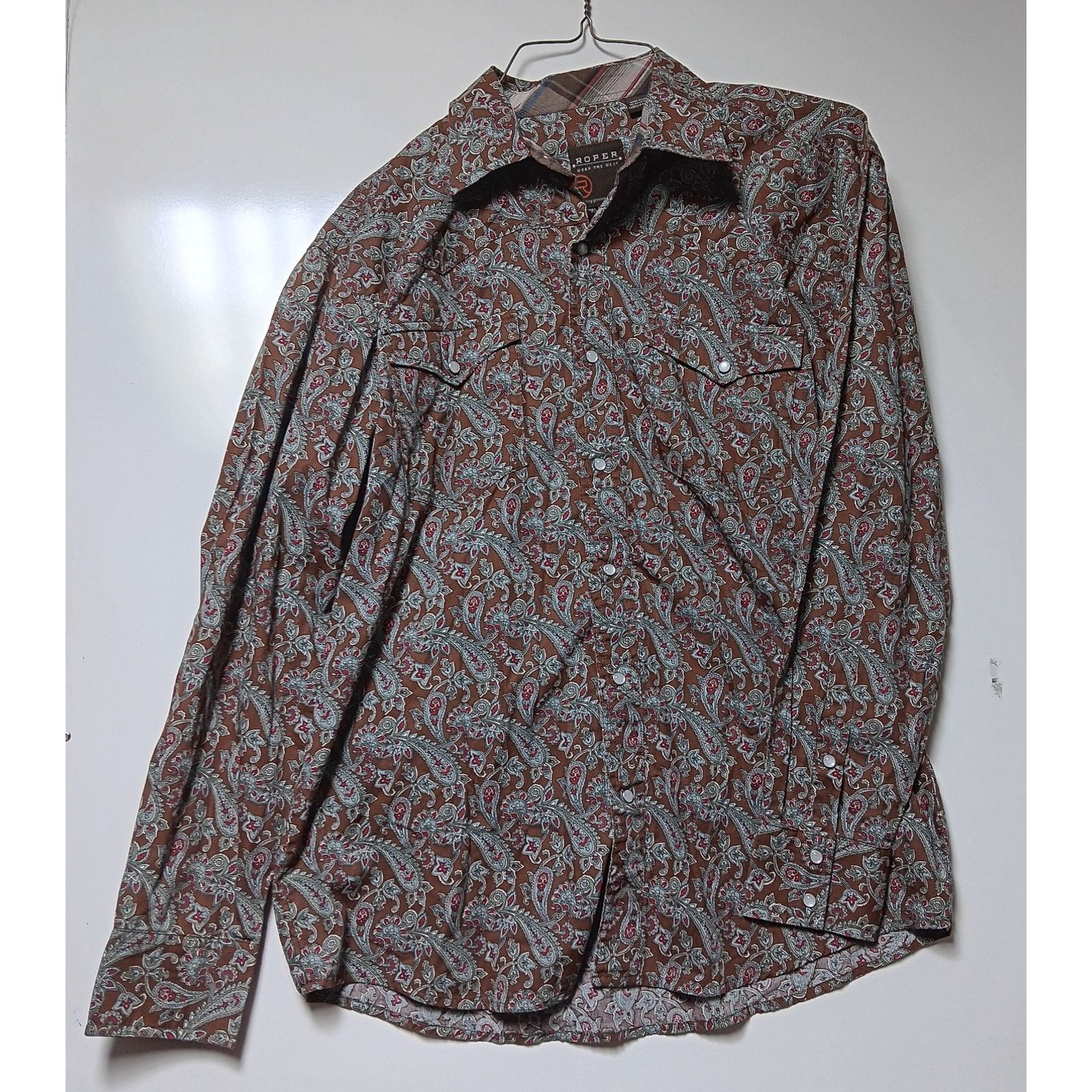 Roper Roper Men Western Shirt Medium Brown Red Paisley Long Sleeve Size US M / EU 48-50 / 2 - 1 Thumbnail