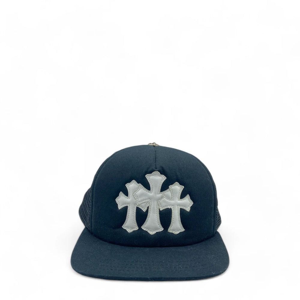 Chrome Hearts Trucker Cap Cross with white leather crosses