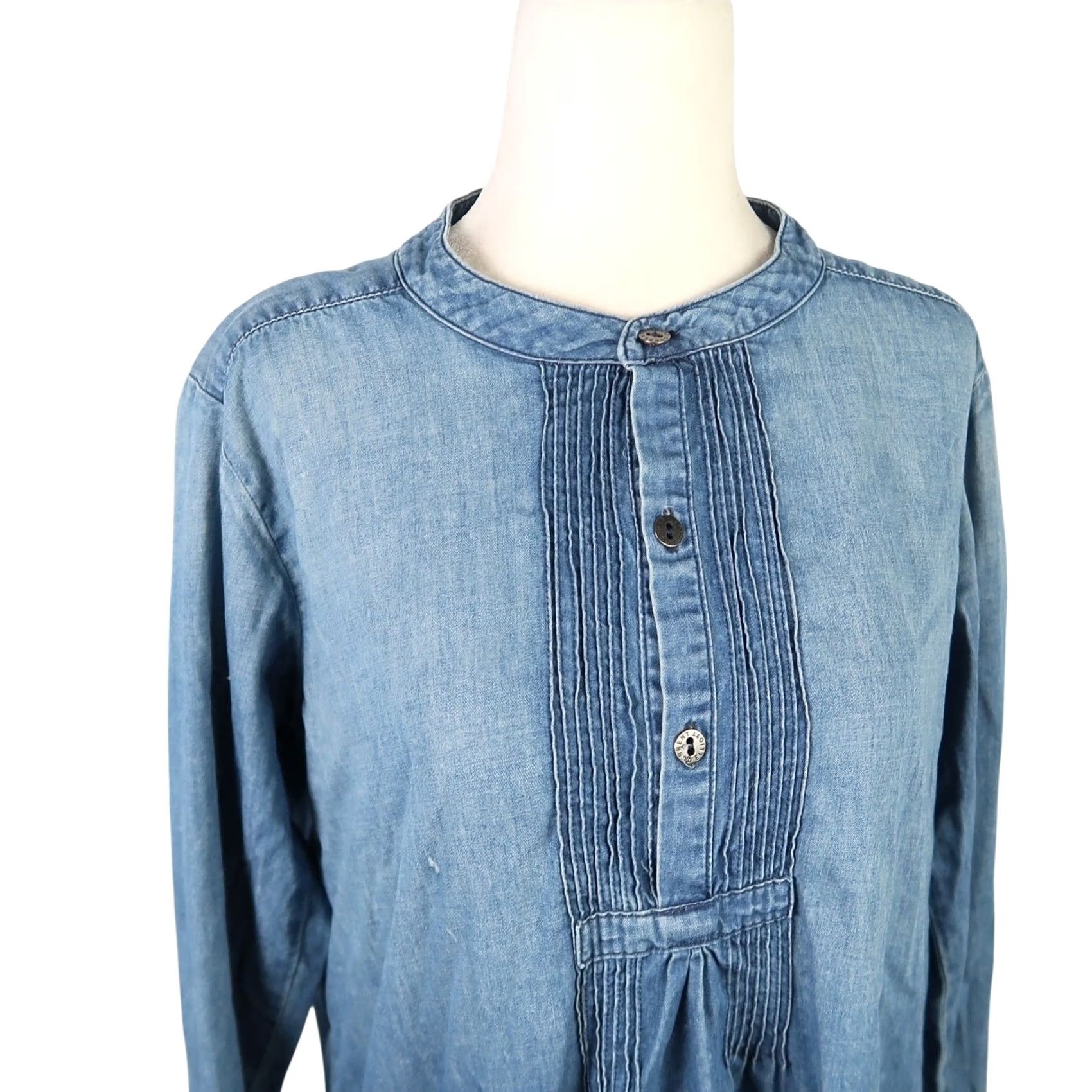 Vintage Current/Elliott Shirt Dress Blue Denim Chambray Mini Dress S Short Long Sleeve Button 100% Cotton Womens Size S / US 4 / IT 40 - 2 Thumbnail