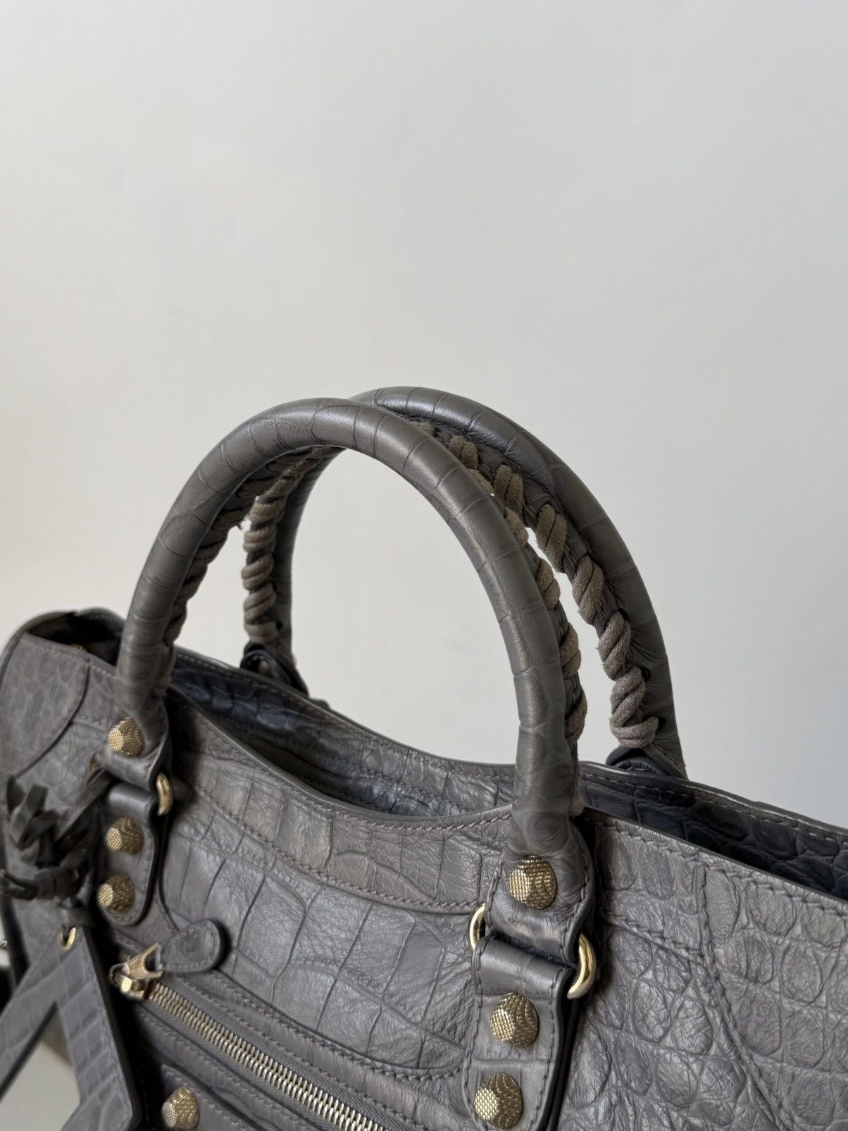 Balenciaga 2000’s Balenciaga Gray Crocodile Giant 12 Gold Hardware City Size ONE SIZE - 8 Thumbnail