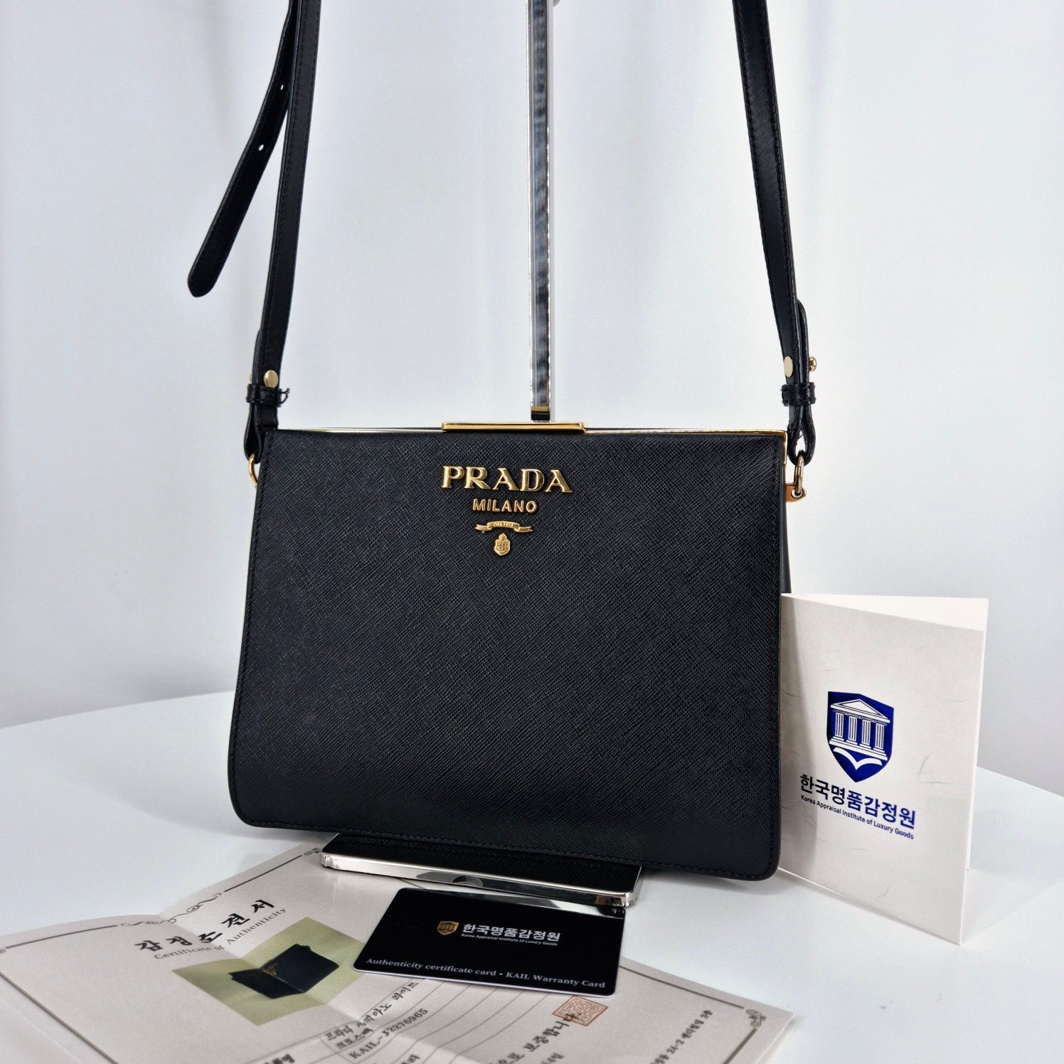 Prada Saffiano Light Frame Crossbody Bag Black Size ONE SIZE - 1 Thumbnail
