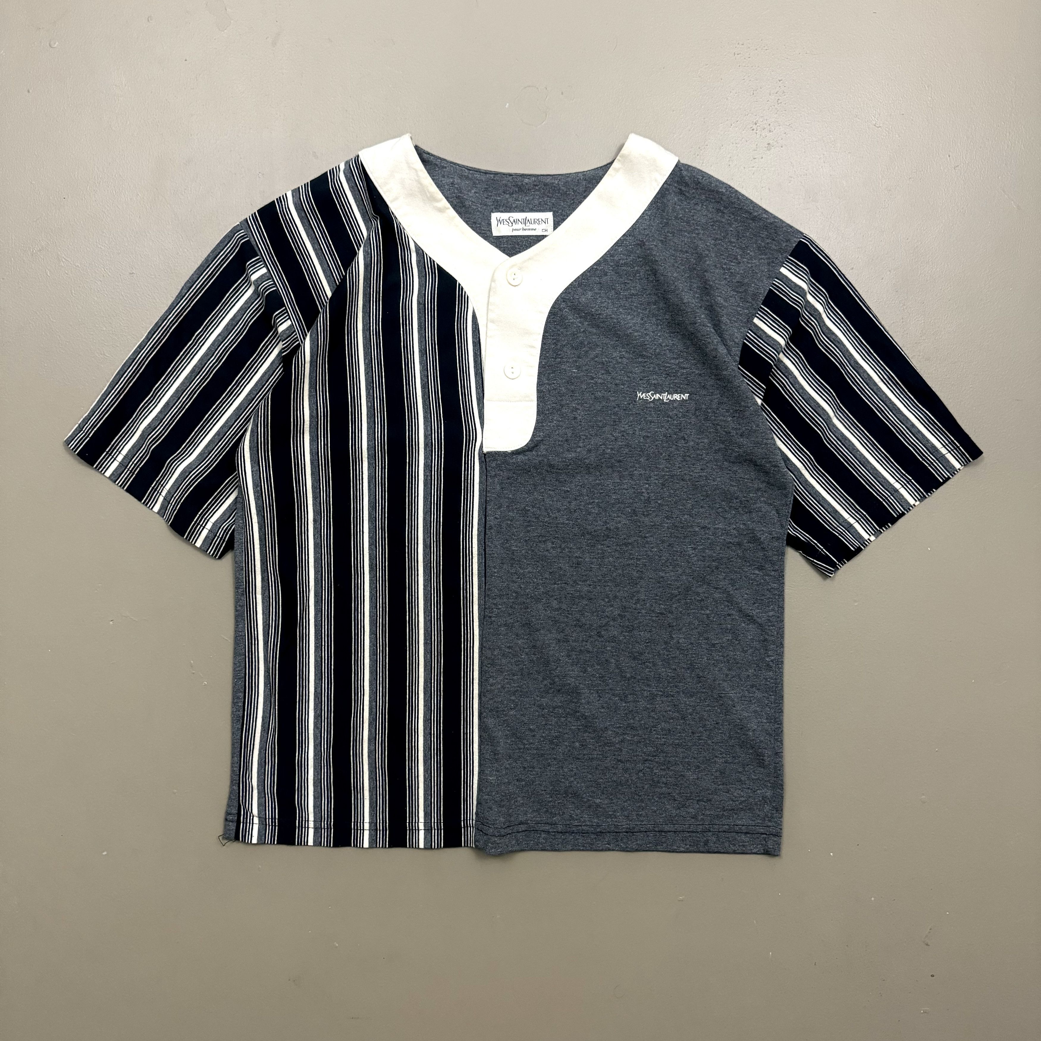 image of Vintage VTG YVES Saint Laurent Cut & Sew Baseball Shirt YSL Designer in Grey, Men's (Size Medium)