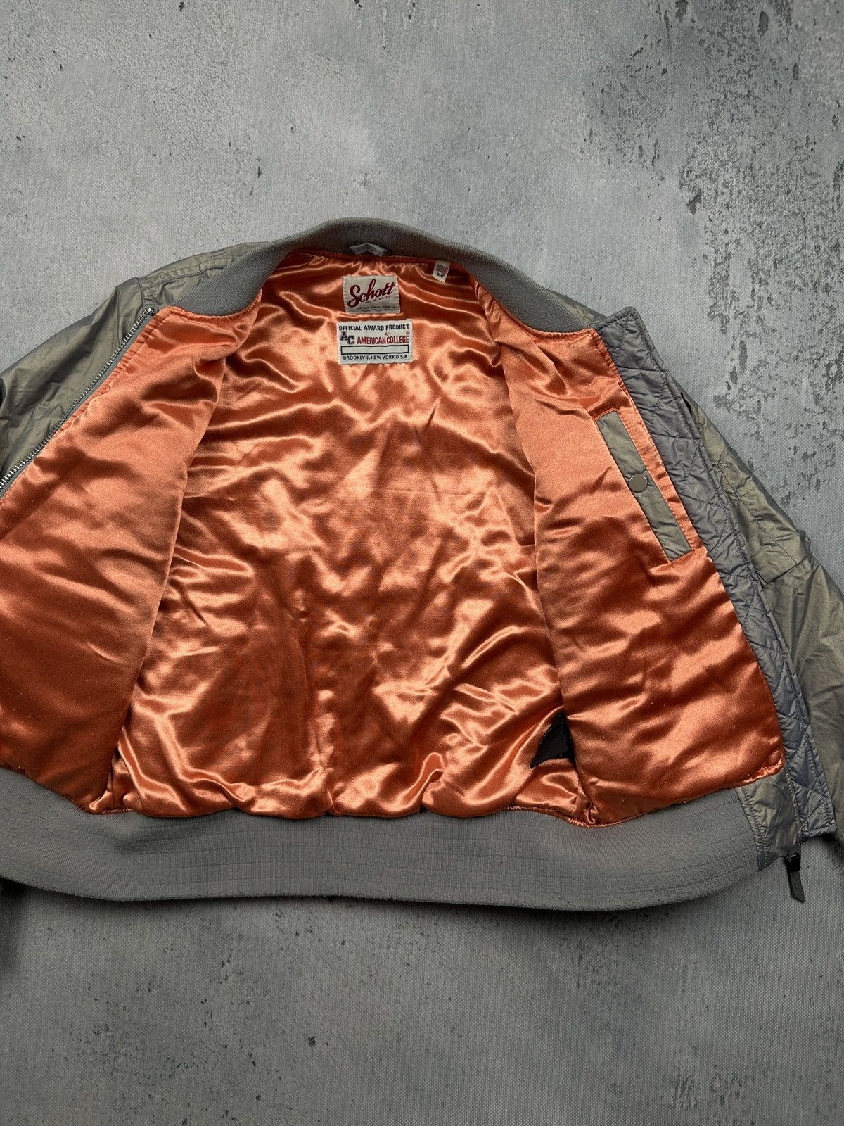 Schott NYC MA-1 Bomber Jacket American College Gray Satin