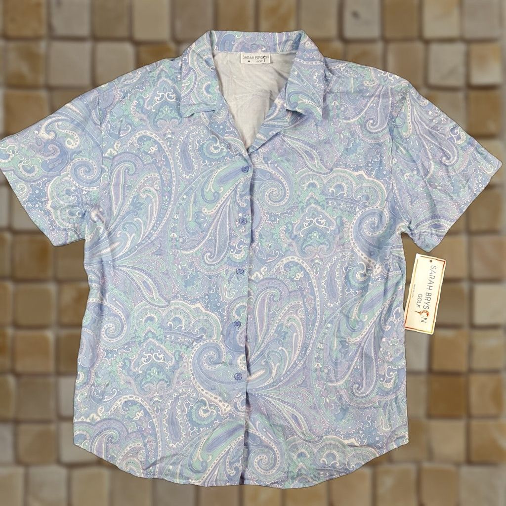 Vintage VINTAGE Sarah Bryson Polo Shirt Women's M Breathable Collared Paisley Blue 90s Preppy Retro Golf Polo Shirt Size M / US 6-8 / IT 42-44 - 1 Thumbnail