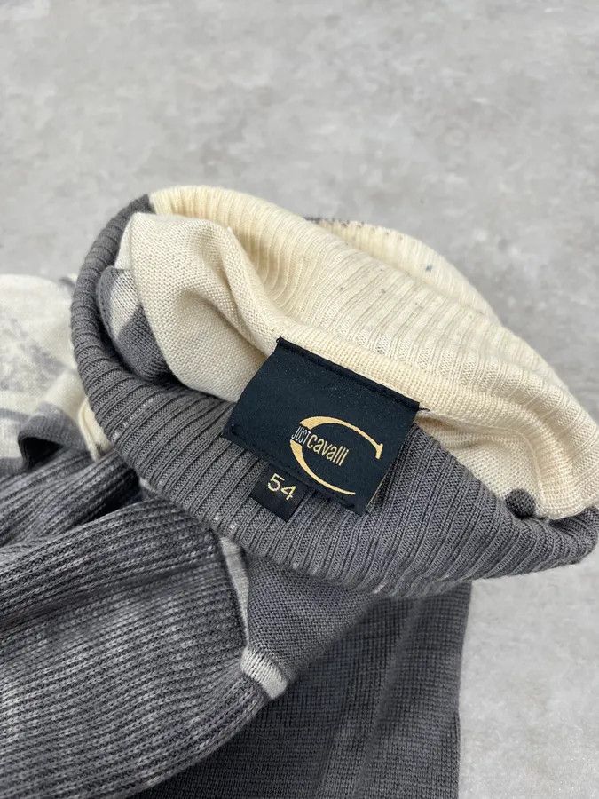 Just Cavalli 2000s Cavalli Two Tone Grey & Cream Abstract Turtleneck Size US L / EU 52-54 / 3 - 8 Thumbnail