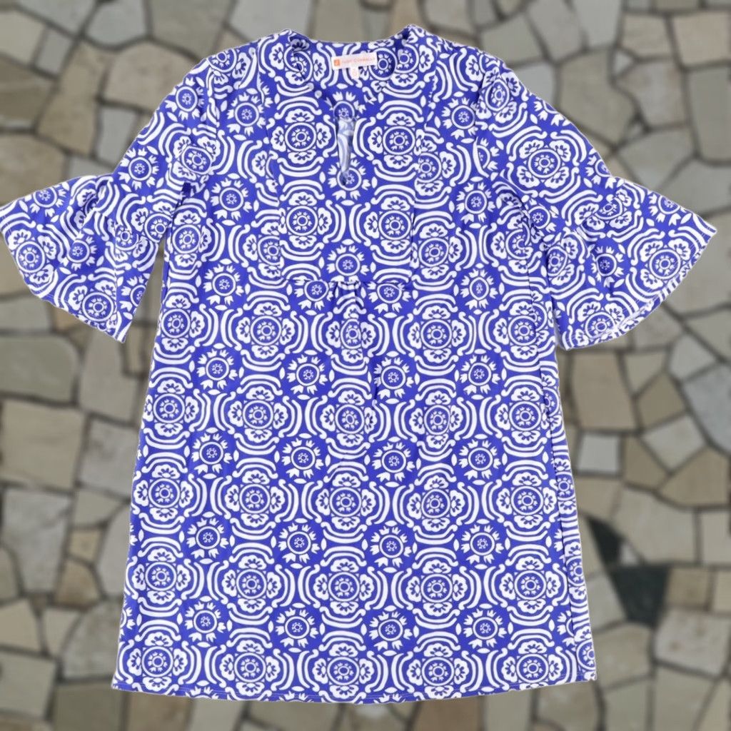 Vintage Jude Connally Kerry Sunburst Tile 3/4 Sleeve Dress Blue Women's M Size M / US 6-8 / IT 42-44 - 1 Thumbnail
