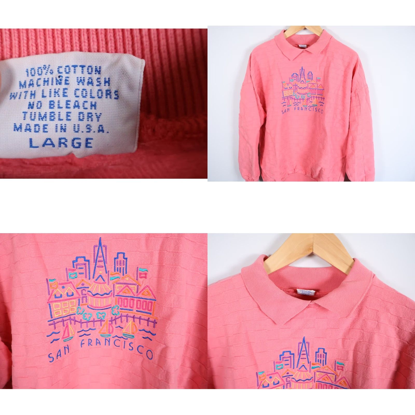 Vintage VINTAGE Crazy Shirts Sweatshirt Men Large Pink Collared 90s Graphic Print City San Francisco VTG Size US L / EU 52-54 / 3 - 8 Thumbnail