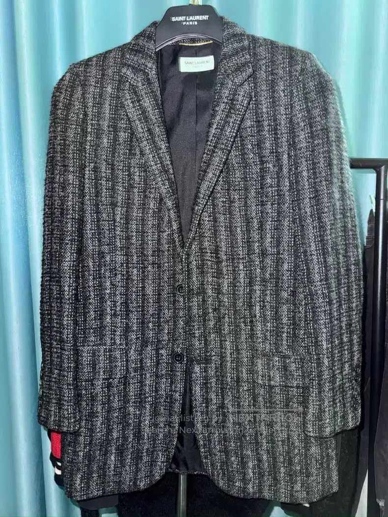 Saint Laurent Paris Saint Laurent Paris Gray and Black Vertical Stripe Wool Su Size XS / US 0-2 / IT 36-38 - 1 Thumbnail