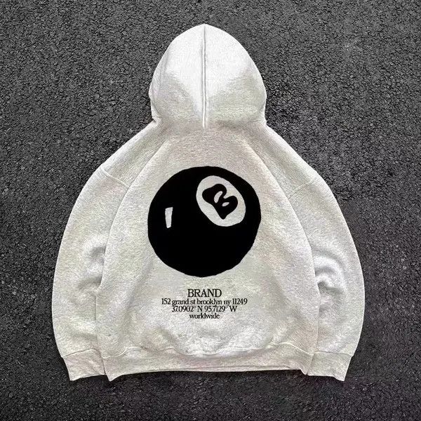 Japanese Brand Grey retro washed billiard print hoodie y2k Size US L / EU 52-54 / 3 - 5 Thumbnail