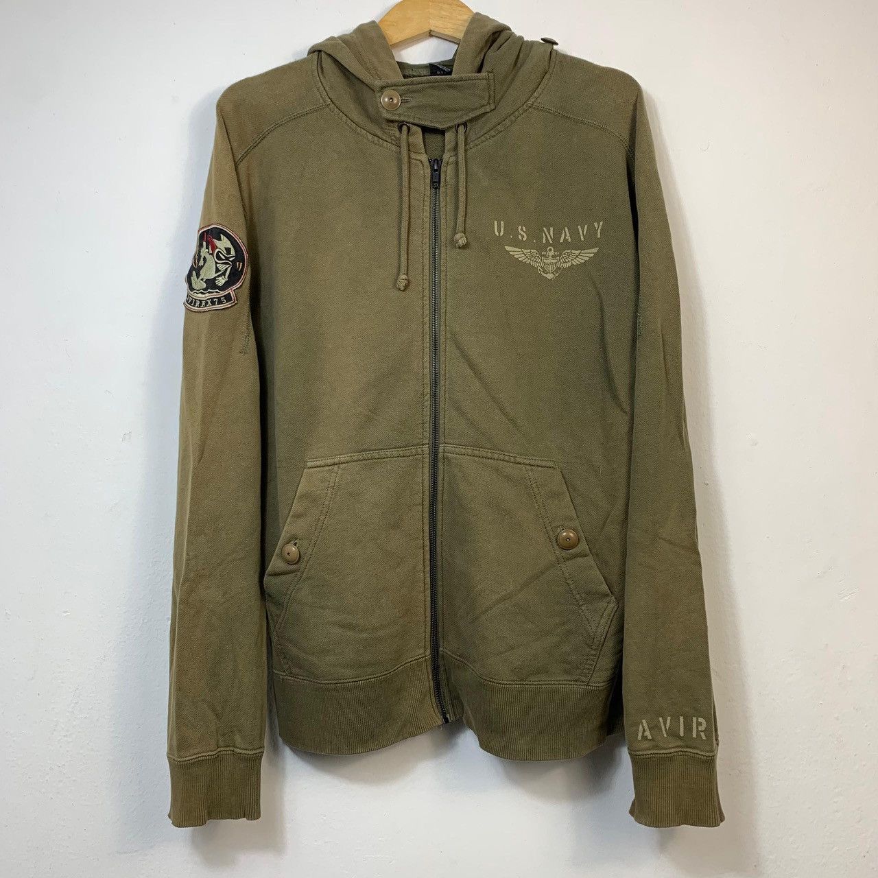 Avirex Avirex US Navy 'Black Aces' Military Green Hoodie Sunfaded Size US L / EU 52-54 / 3 - 2 Thumbnail