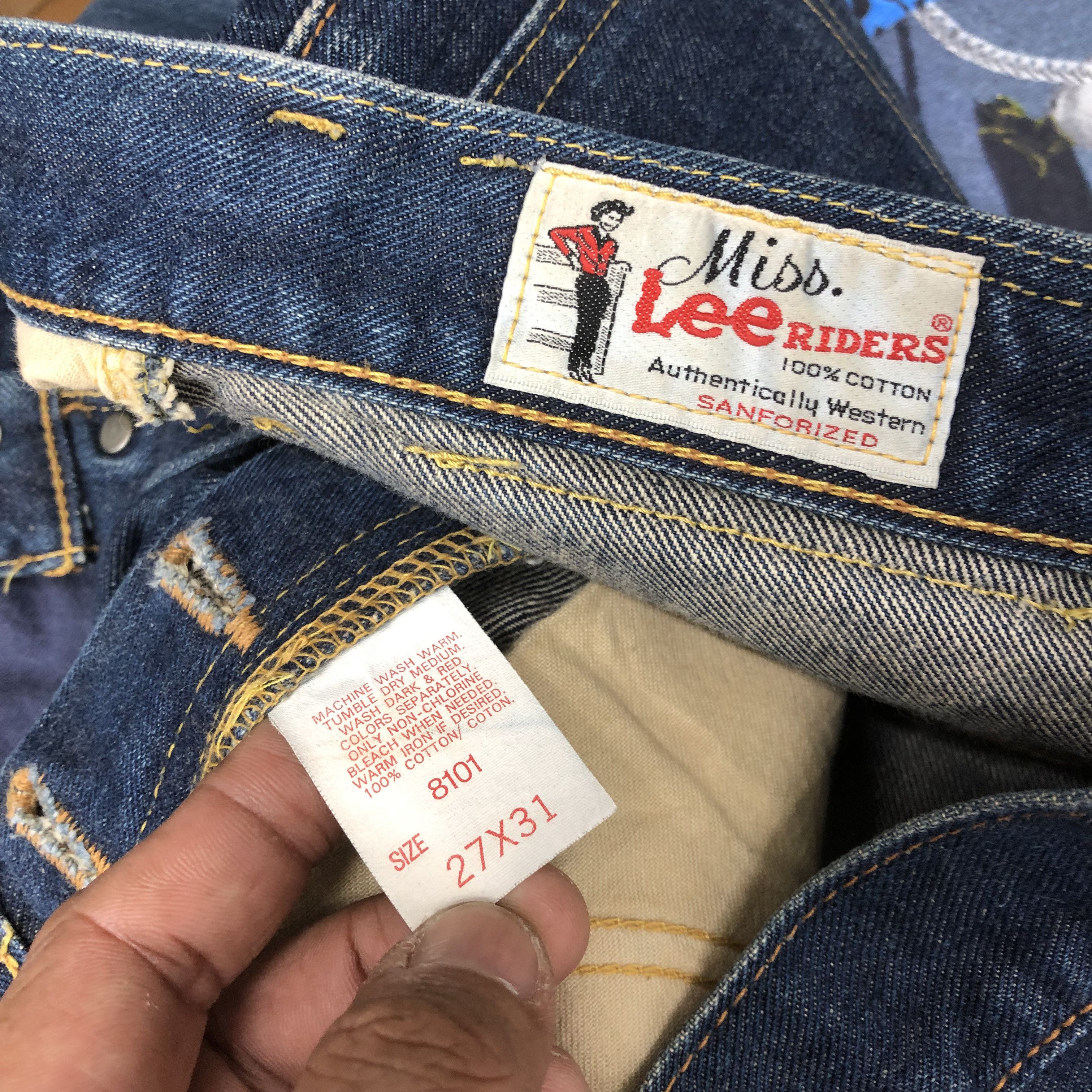 Lee Vintage 80s Lee Rider Selvedge Jeans Faded Light Wash Denim Size 24" / US 00 / IT 34 - 8 Thumbnail
