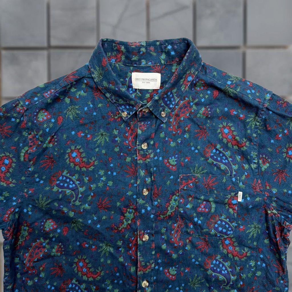 Obey OBEY Propaganda Shirt Mens Large Modern Fit Blue Paisley Button Up Long Sleeve Size US L / EU 52-54 / 3 - 1 Thumbnail
