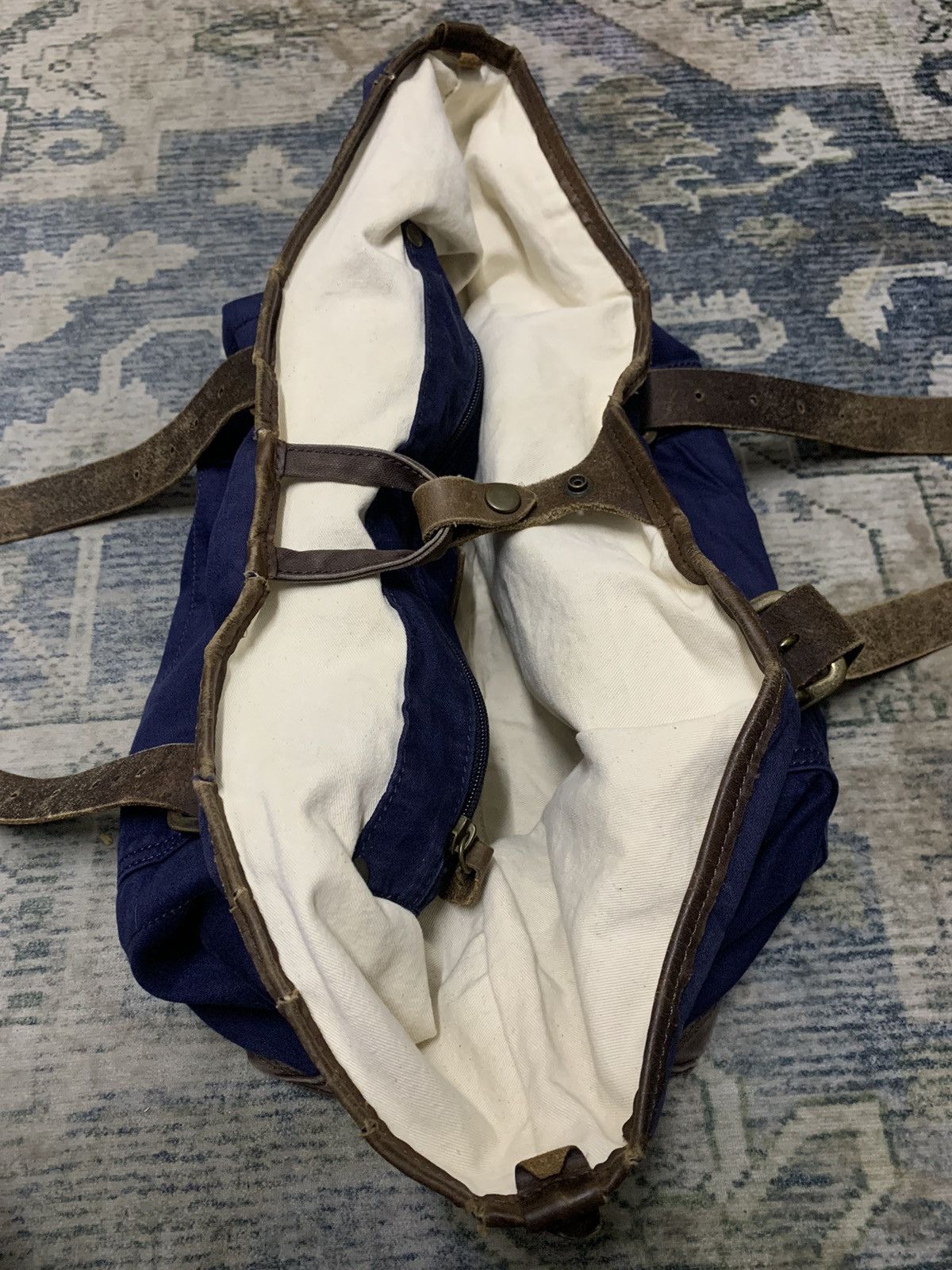 Japanese Brand TIE IN Cotton Bag Leather Trimming Size ONE SIZE - 8 Thumbnail