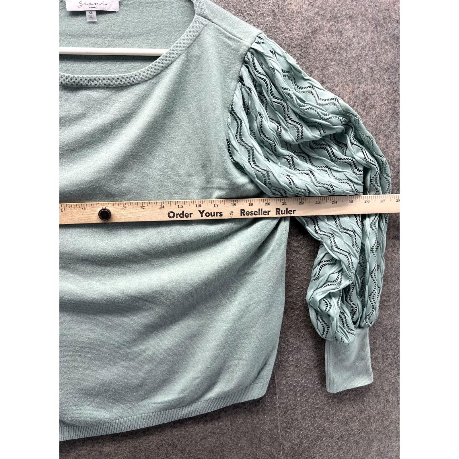 Vintage Sioni Sweater Womens XL Green Scoop Neck Sheer Balloon Sleeve Knit Pullover Size XL / US 12-14 / IT 48-50 - 4 Thumbnail