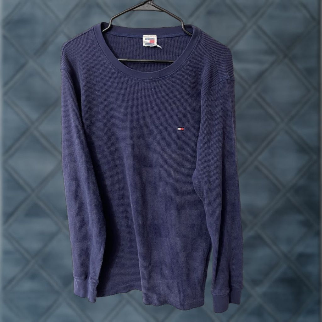 Tommy Hilfiger VINTAGE Tommy Hilfiger Thermal Long Sleeve Shirt Mens XL Blue - T-Shirt 2000s 90s Style Mens XL Size US XL / EU 56 / 4 - 1 Thumbnail