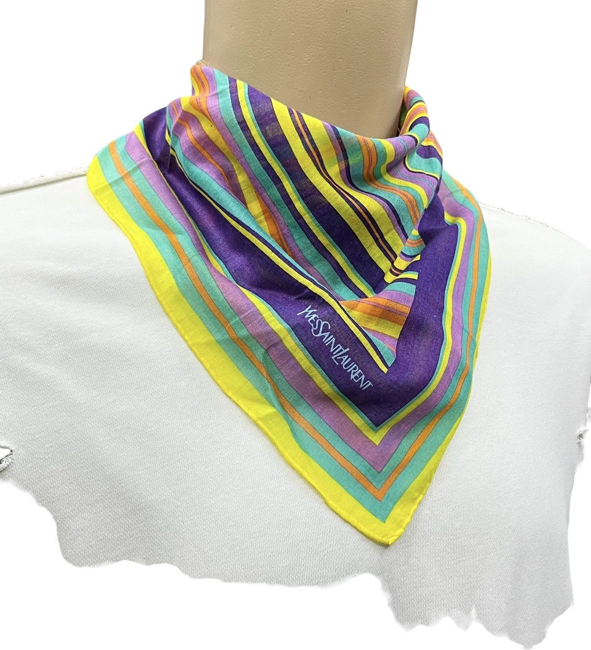 Yves Saint Laurent 🌈90’s YSL Pop Art Stripe Handkerchief Neckerchief Scarf 90s Size ONE SIZE - 1 Thumbnail