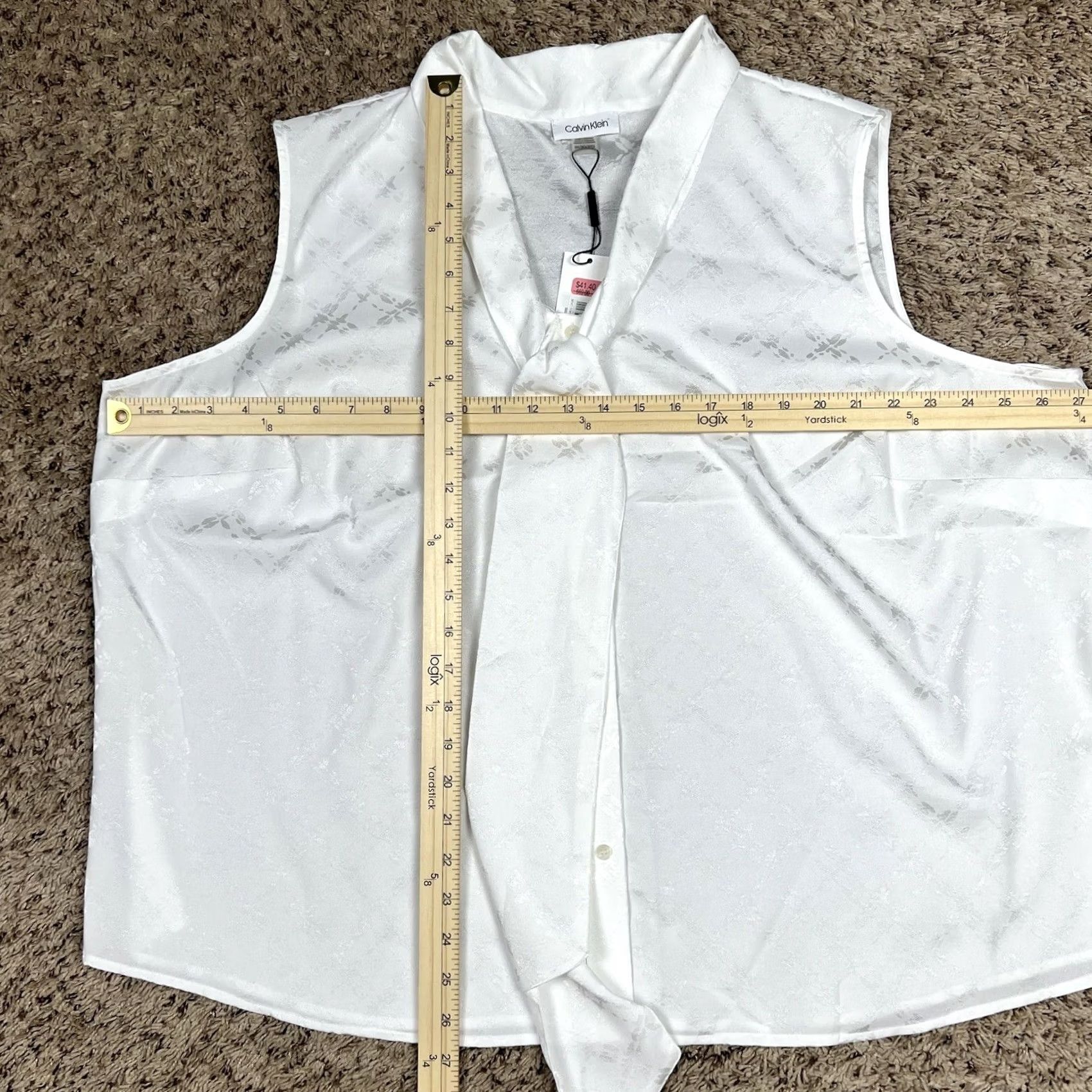 Calvin Klein Calvin Klein Blouse Sleeveless White 3XL Womens Button Up V-Neck Geometric Pattern Size XXL / US 16-18 / IT 52-54 - 7 Thumbnail
