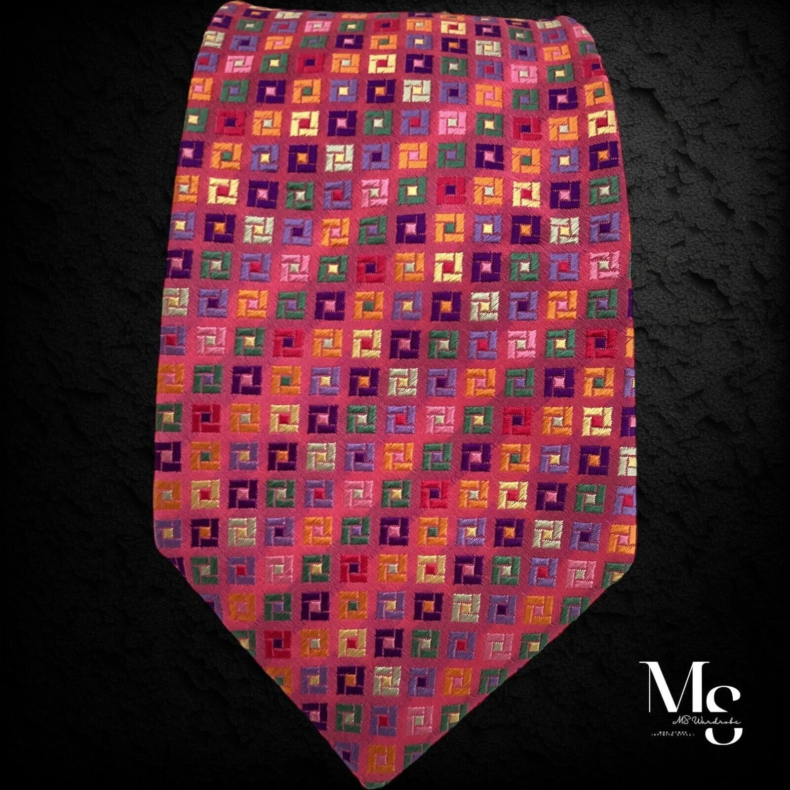 Duchamp DUCHAMP LONDON XL Pink Geometric Silk Tie Hand Made England Size ONE SIZE - 5 Thumbnail