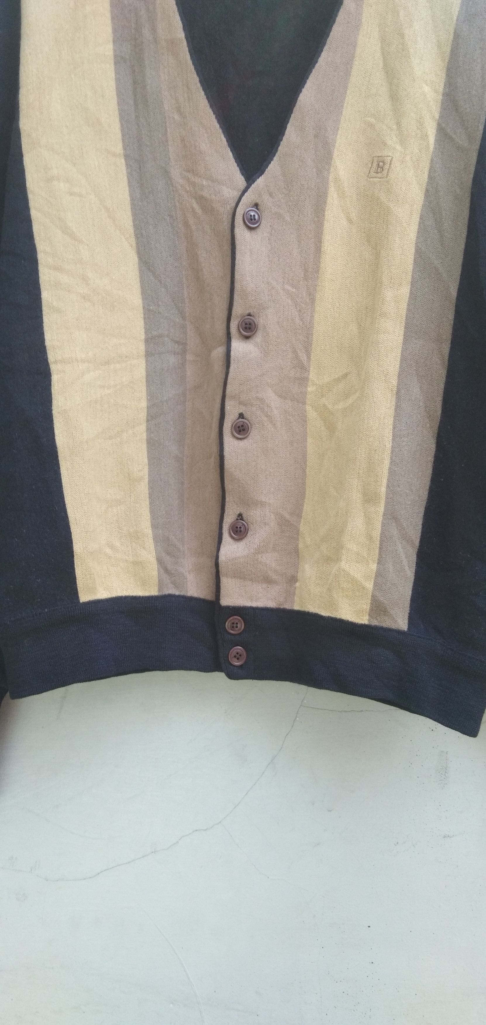 Balmain × Vintage Vtg Balmain navy brown stripe cardigan Size US M / EU 48-50 / 2 - 3 Thumbnail