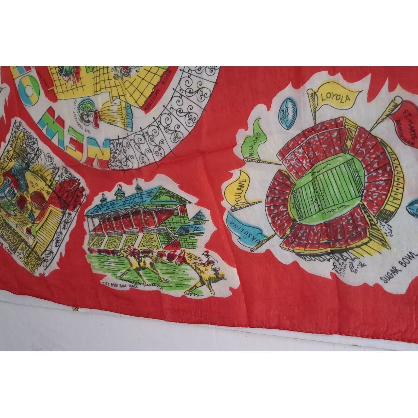 Vintage VINTAGE Pure Silk Scarf Wrap 32x32 New Orleans Mardi Gras-The Crescent City 1940s Boho Unisex Adult Mens Womens Size ONE SIZE - 4 Thumbnail