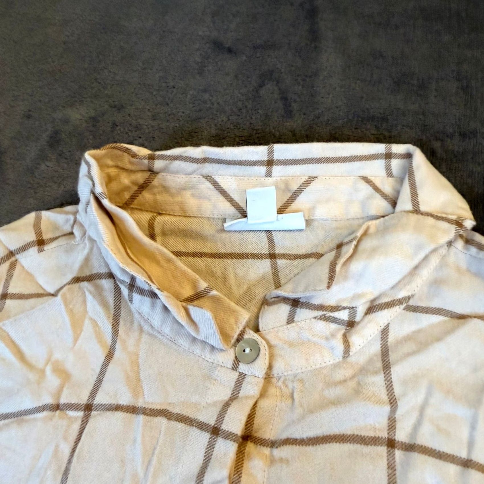 J. Jill J. Jill Plaid Button-Up Shirt Women’s XL Petite Oversized Beige Brown Collared Button Front Pockets Tunic Size XL / US 12-14 / IT 48-50 - 3 Thumbnail