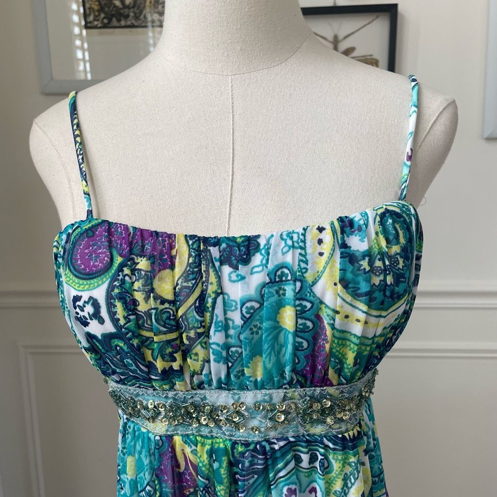 Other Y2K City Triangles Mini Dress Teal Purple Yellow Empire Wais Size S / US 4 / IT 40 - 2 Thumbnail