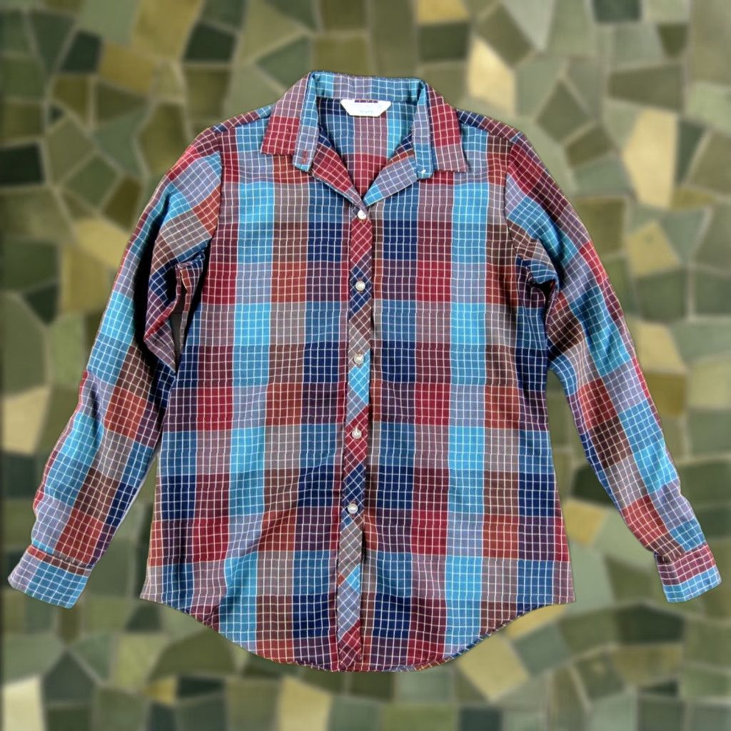 Sears VINTAGE Sears Blue Brown Plaid Collared Long Sleeve Button Up Blouse Woman S Size S / US 4 / IT 40 - 1 Thumbnail