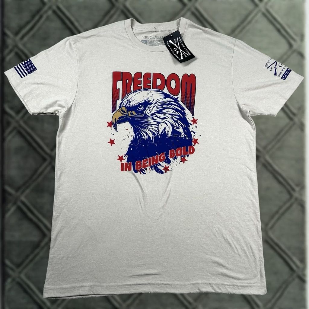Vintage Grunt Style T-Shirt Mens XL USA Patriotic Military Grunt Style Shirt Short Sleeve Beige Cotton Polyester Jersey Crew Neck Size US XL / EU 56 / 4 - 1 Thumbnail