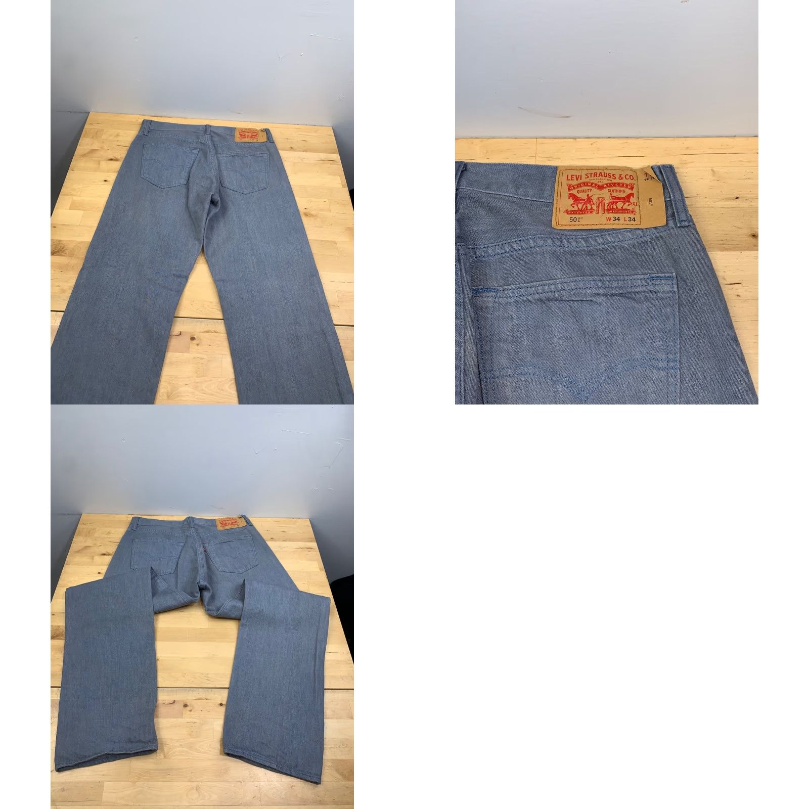 Levi's Levis 501 Jeans Mens 34x34 Denim Blue Gray Straight Button Fly 12304 Vintage No Size US 34 / EU 50 - 9 Thumbnail