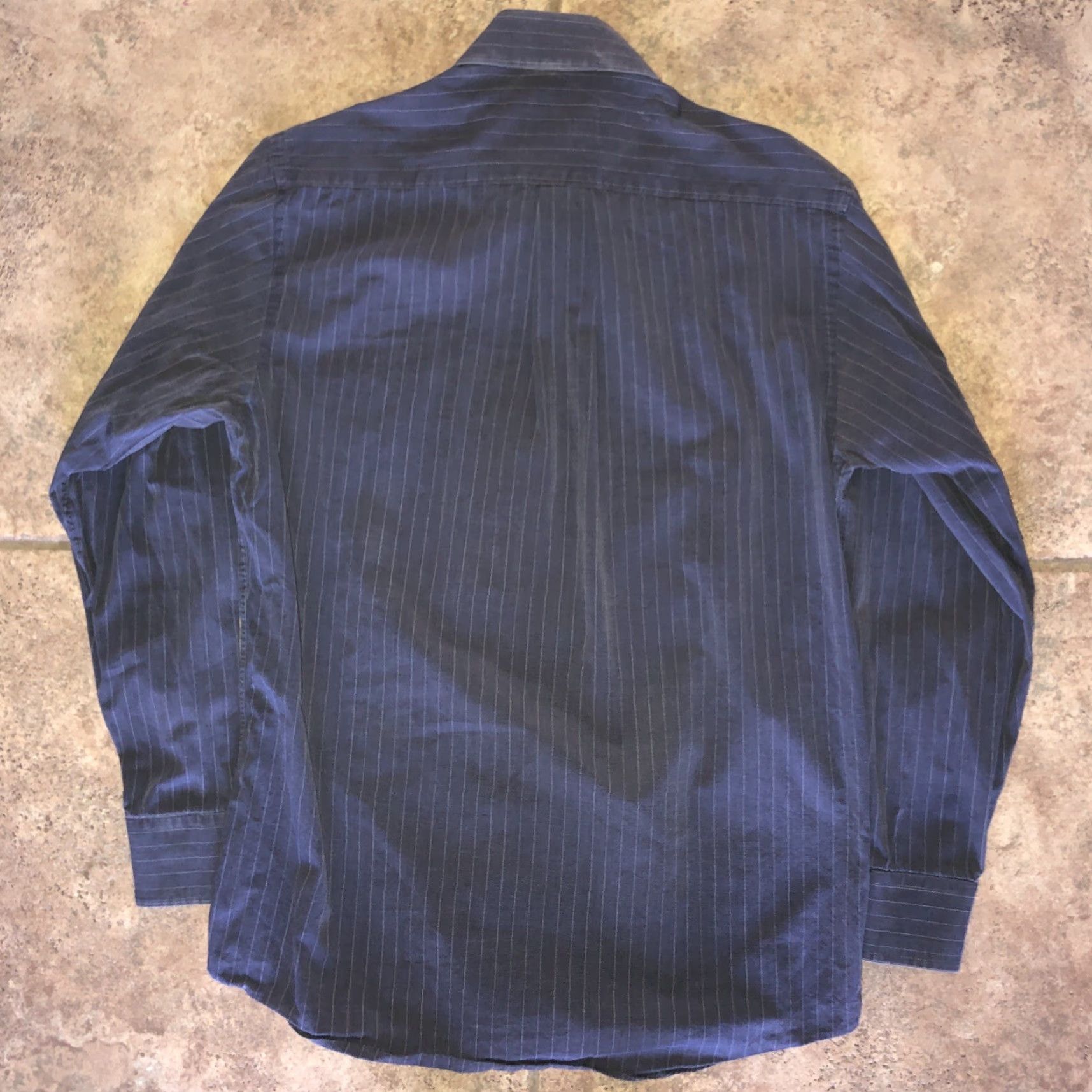 Vintage JHANE BARNES Dress Shirt Mens 15 Striped Gray Two Ply Long Sleeve Regular Size 15 Size 40R - 4 Thumbnail