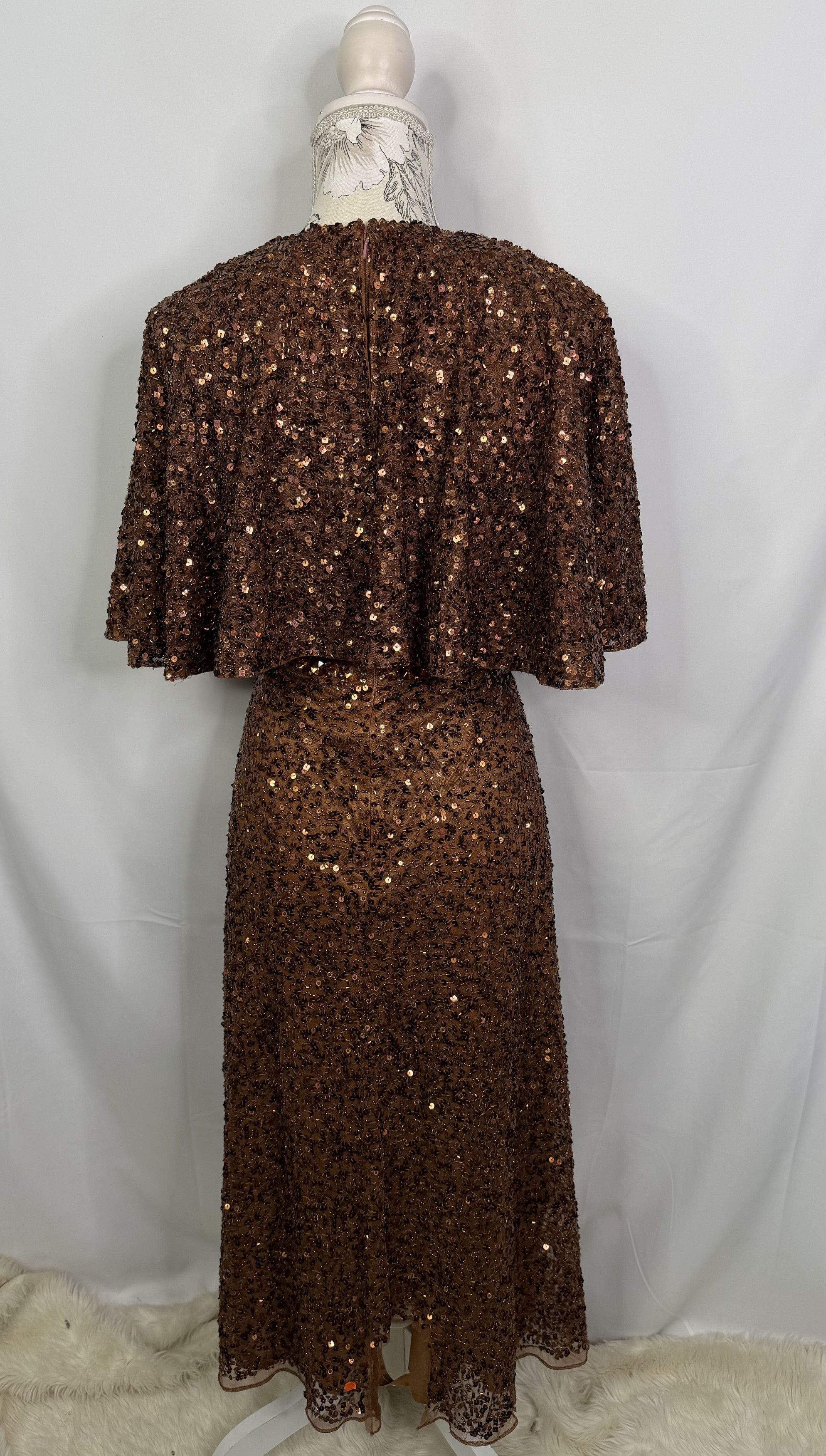 Mac Duggal Mac Duggal 5577 Copper Sequin Capelet Midi Dress Flawed Size XS / US 0-2 / IT 36-38 - 8 Thumbnail