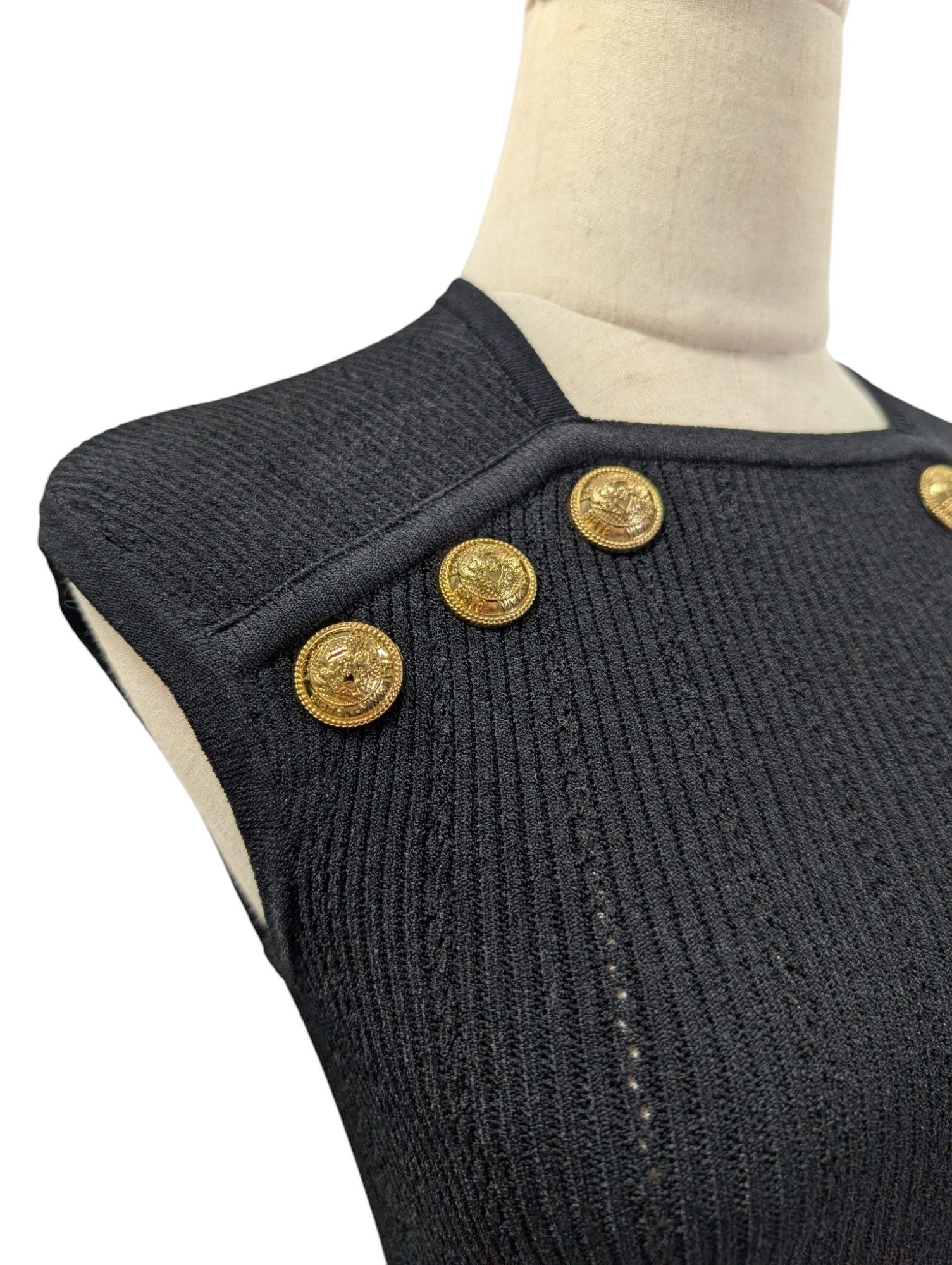 Balmain Black Button-Embellished Knitted Top Size XS / US 0-2 / IT 36-38 - 3 Thumbnail