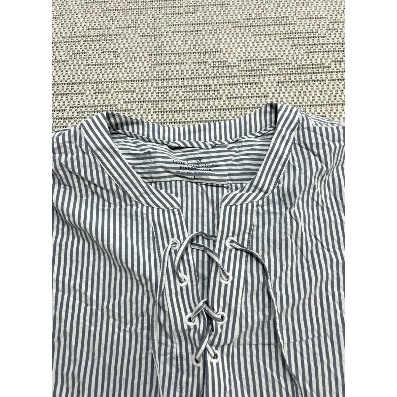 Vineyard Vines Vineyard Vines Harbor Savannah Lace Up Performance Popover Top Womens Large Gray Shirt Size L / US 10 / IT 46 - 3 Thumbnail