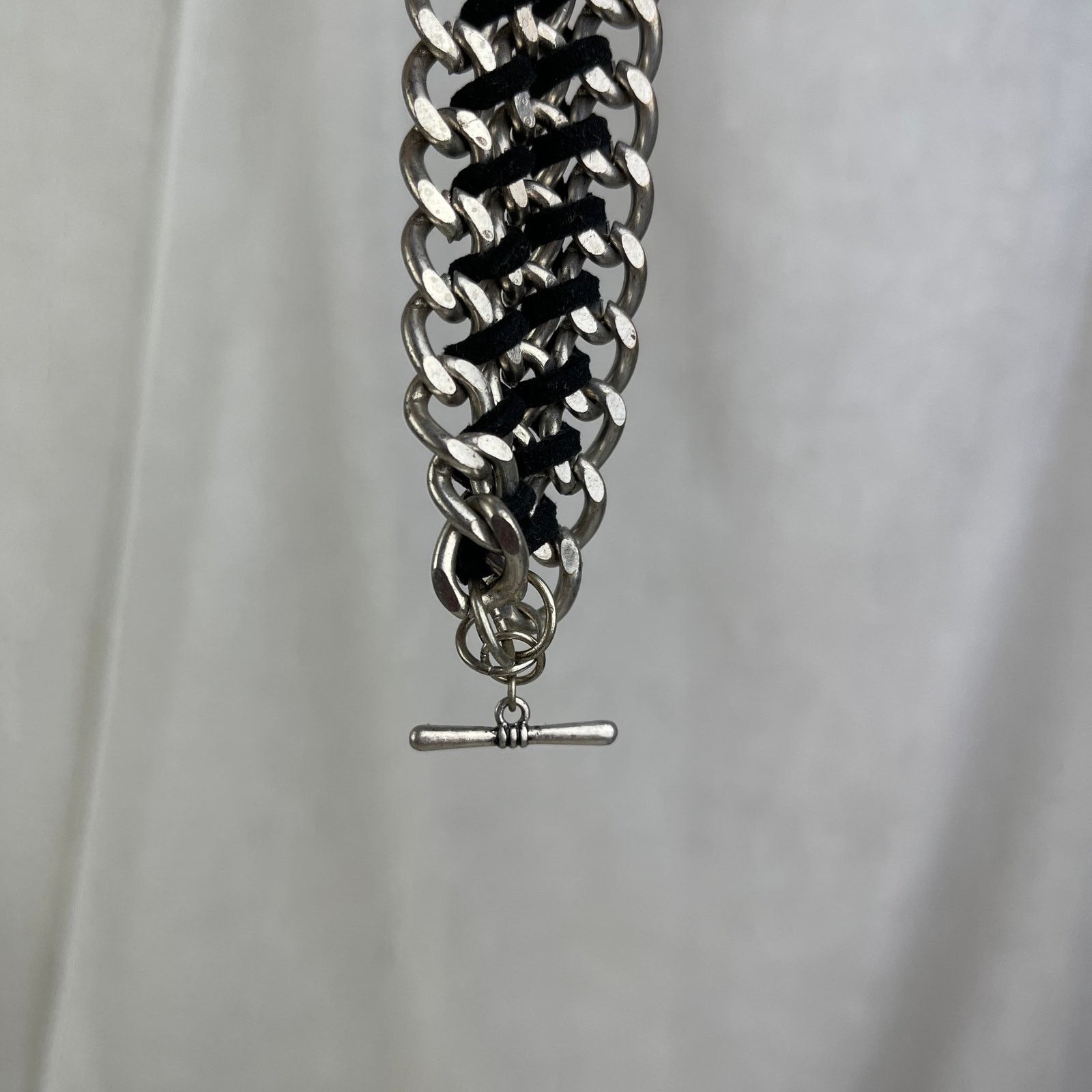 Other Silver Tone Chain Link Bracelet Black Braided Faux Leather Size ONE SIZE - 20 Thumbnail