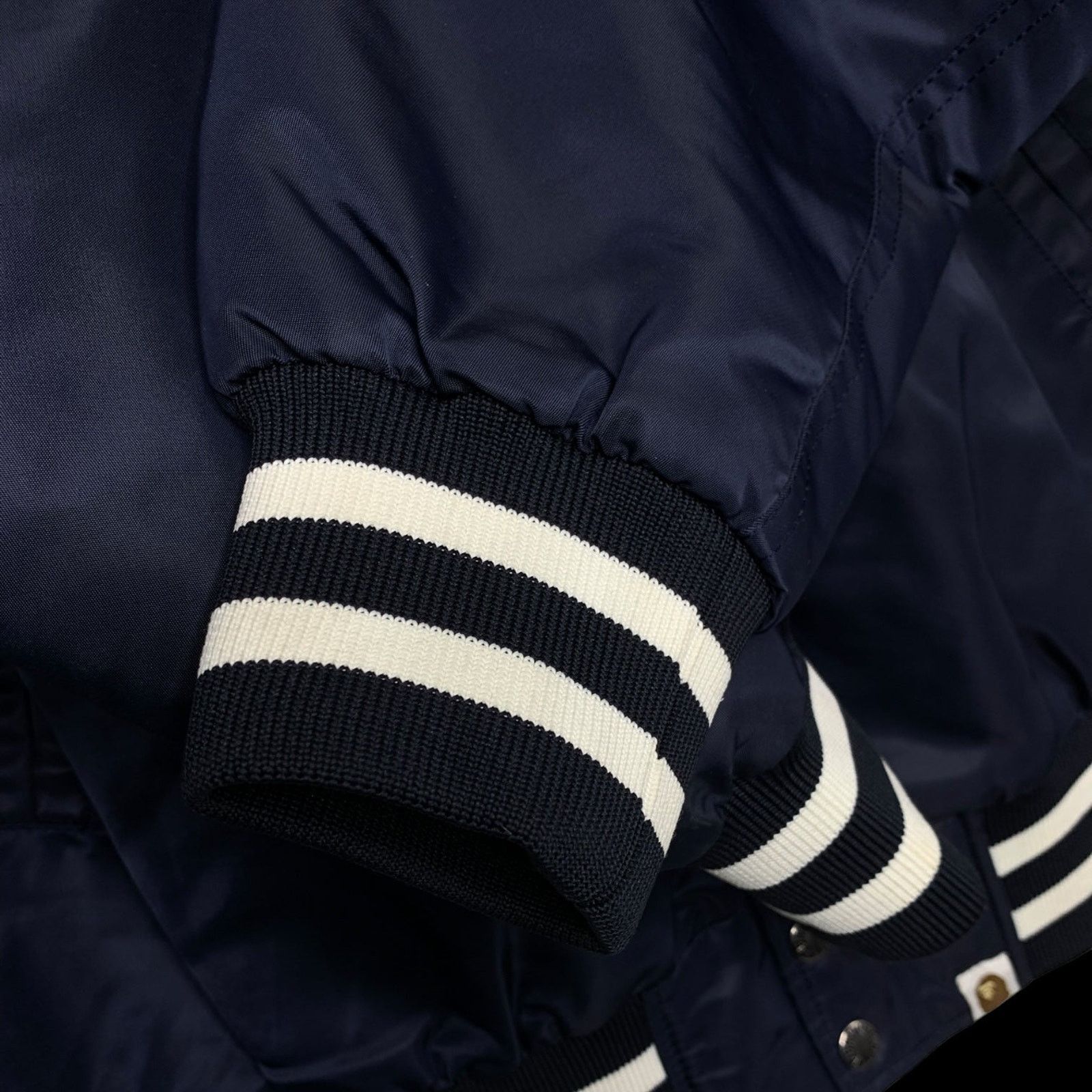 Bape OG Script Logo Nylon Stadium Jacket (Navy Blue) Size US L / EU 52-54 / 3 - 6 Thumbnail